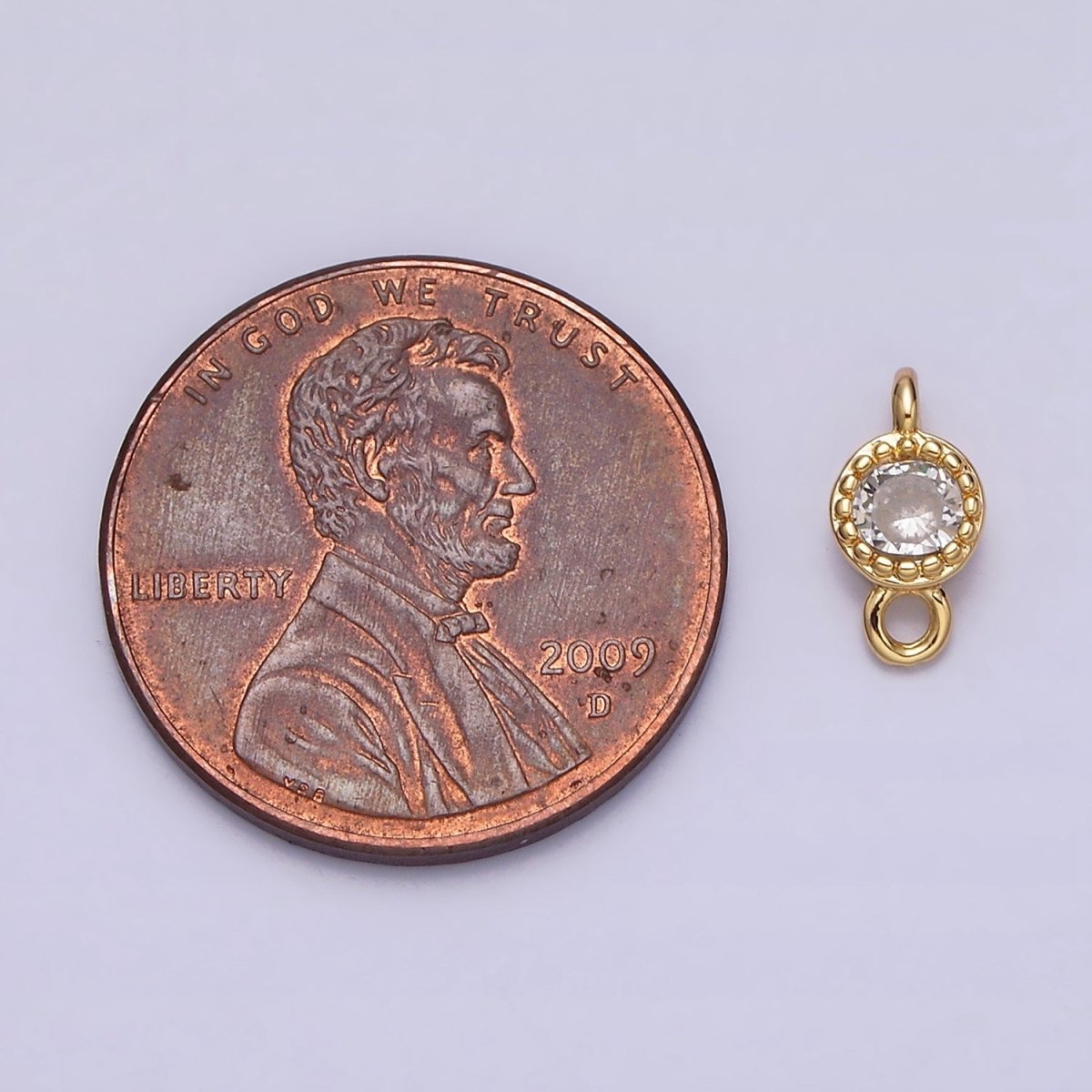 16K Gold Filled 4.5mm Clear Round CZ Dotted Bezel Connector in Gold & Silver | Y-909-Gold