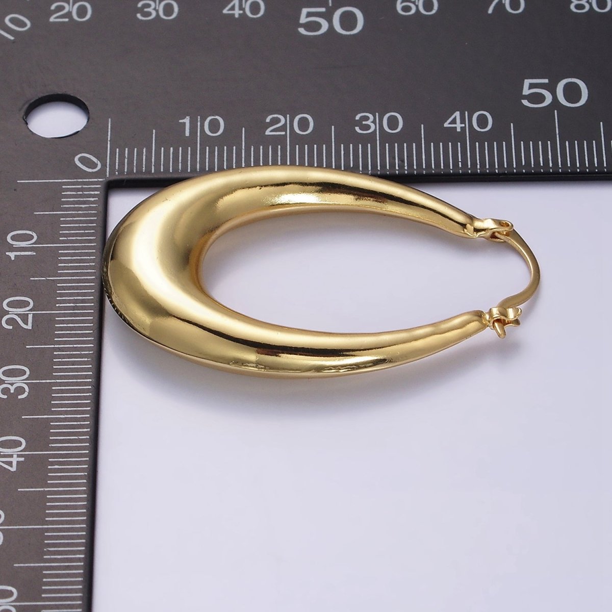 16K Gold Filled 46.5mm Oblong Chubby Dome French Lock Latch Earrings | AE068