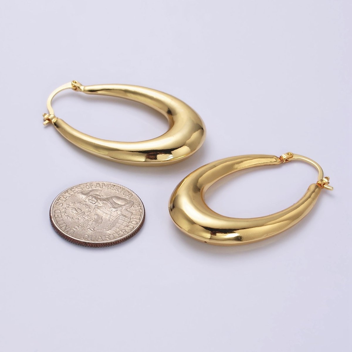16K Gold Filled 46.5mm Oblong Chubby Dome French Lock Latch Earrings | AE068