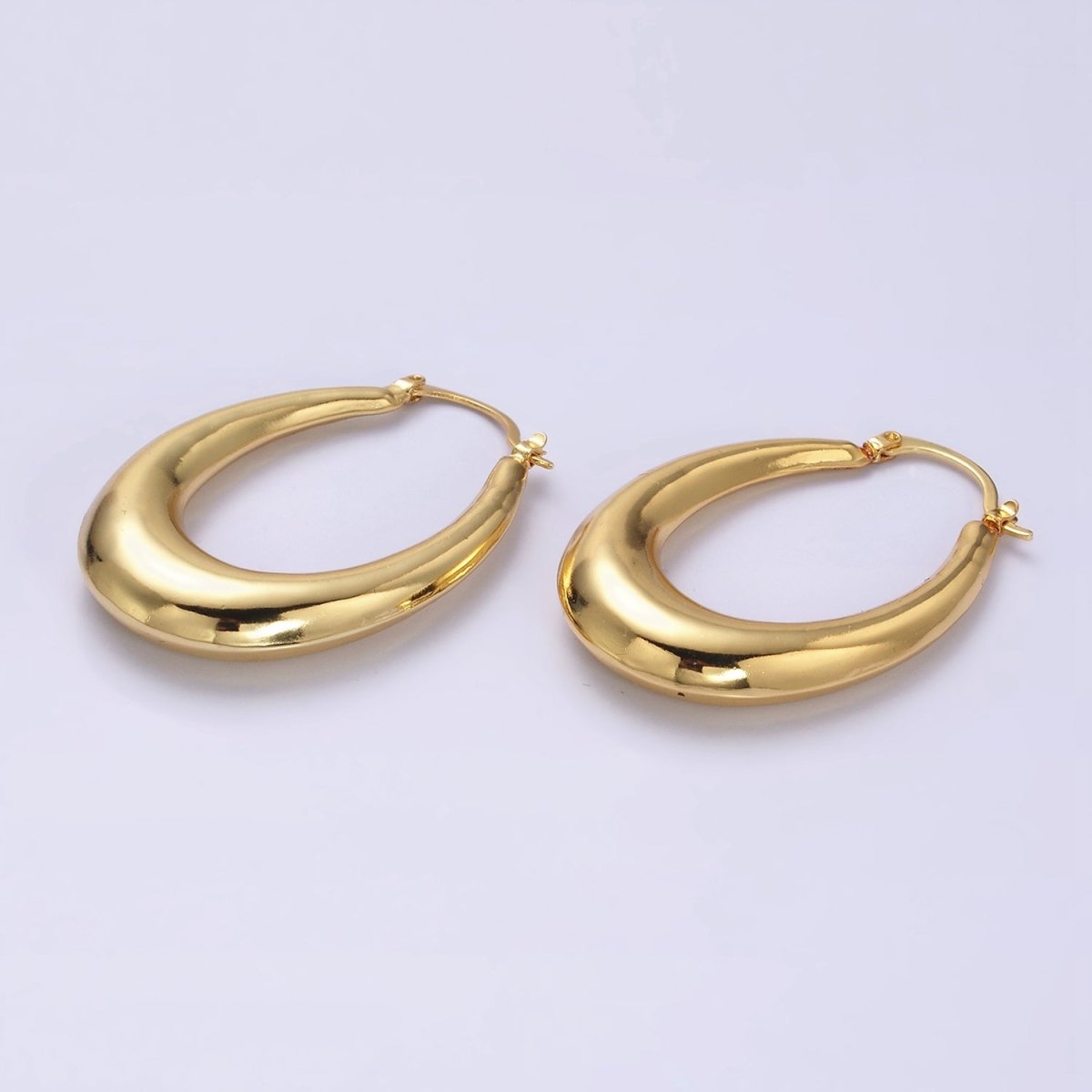 16K Gold Filled 46.5mm Oblong Chubby Dome French Lock Latch Earrings | AE068