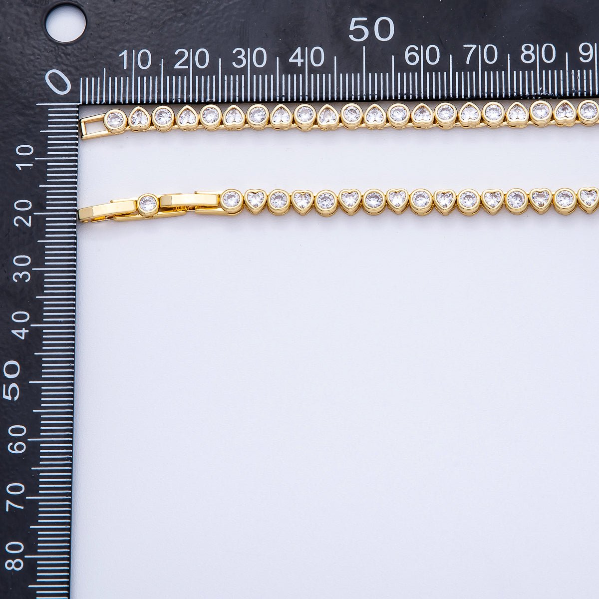 16K Gold Filled 4mm Clear CZ Round Heart Tennis Chain 16 Inch Adjustable Necklace | WA-04244