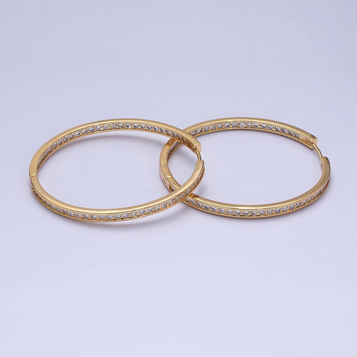 16K Gold Filled 50mm, 35mm, 30mm Clear CZ Micro Paved Front-Facing Endless Hoop Earrings in Gold & Silver | AD826 AD827, AE029 - AE032
