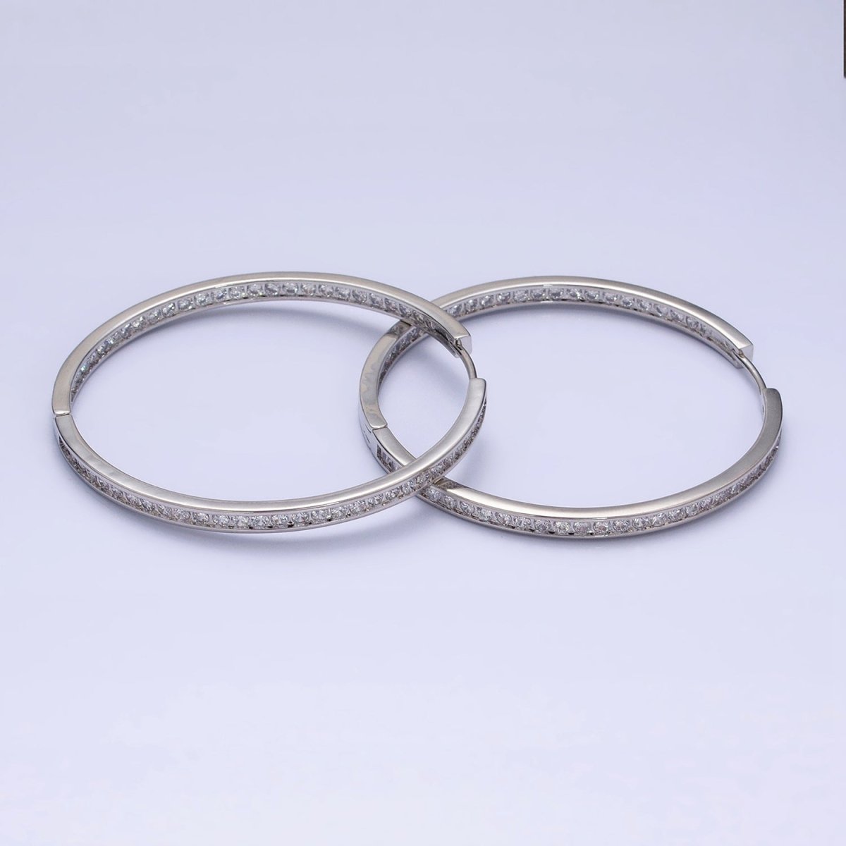 16K Gold Filled 50mm, 35mm, 30mm Clear CZ Micro Paved Front-Facing Endless Hoop Earrings in Gold & Silver | AD826 AD827, AE029 - AE032