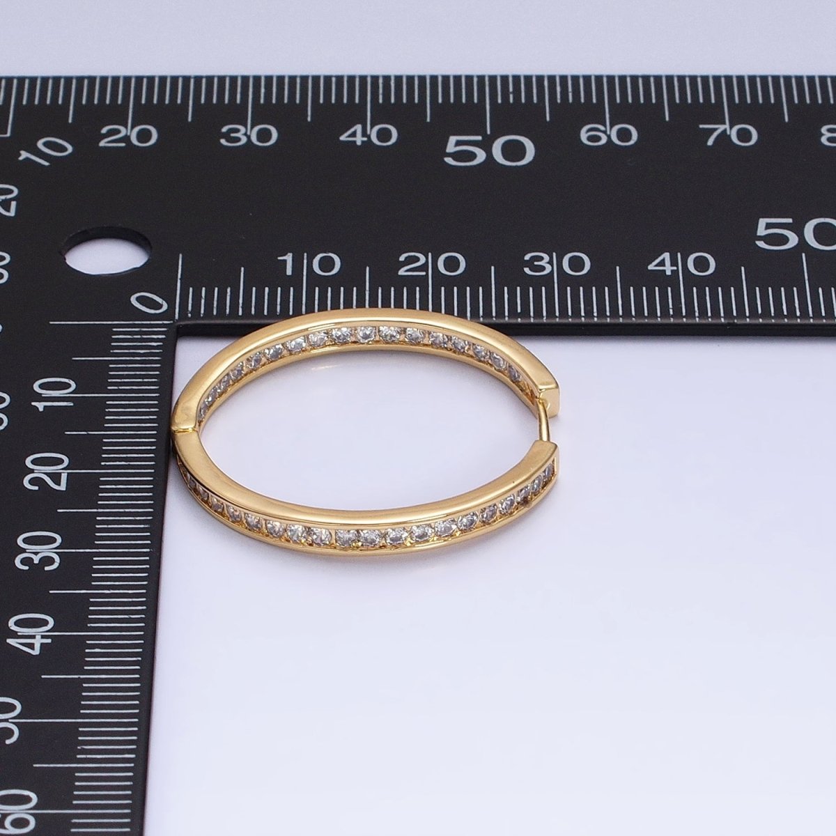 16K Gold Filled 50mm, 35mm, 30mm Clear CZ Micro Paved Front-Facing Endless Hoop Earrings in Gold & Silver | AD826 AD827, AE029 - AE032