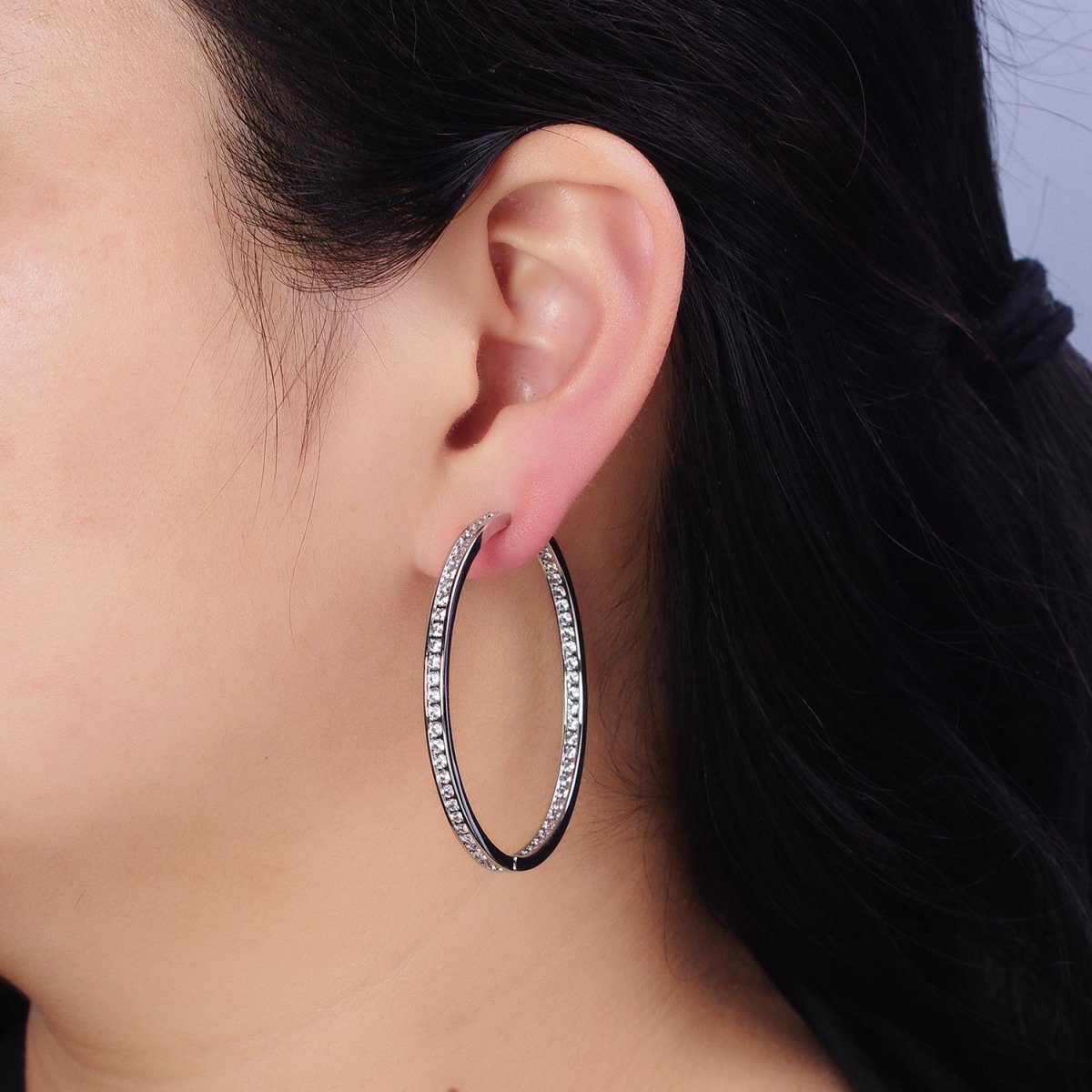 16K Gold Filled 50mm, 35mm, 30mm Clear CZ Micro Paved Front-Facing Endless Hoop Earrings in Gold & Silver | AD826 AD827, AE029 - AE032