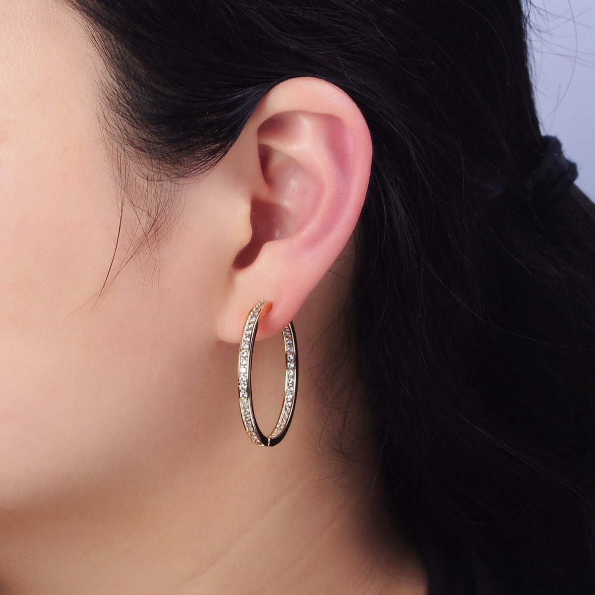 16K Gold Filled 50mm, 35mm, 30mm Clear CZ Micro Paved Front-Facing Endless Hoop Earrings in Gold & Silver | AD826 AD827, AE029 - AE032