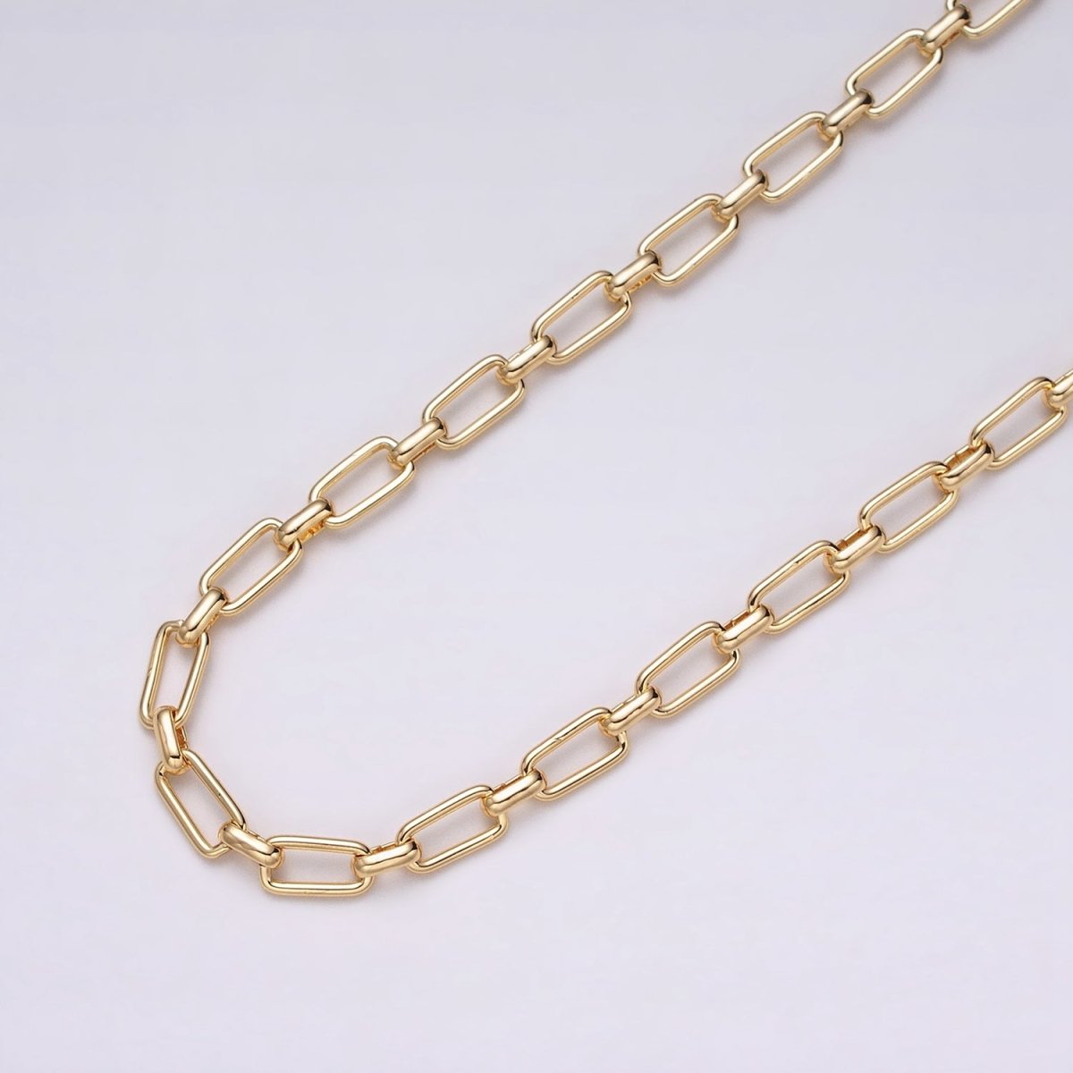 16K Gold Plated 5.3mm Rectangular Paperclip Unfinished Chain by Yard in Gold & Silver | ROLL-1235 ROLL-1236 Clearance Pricing