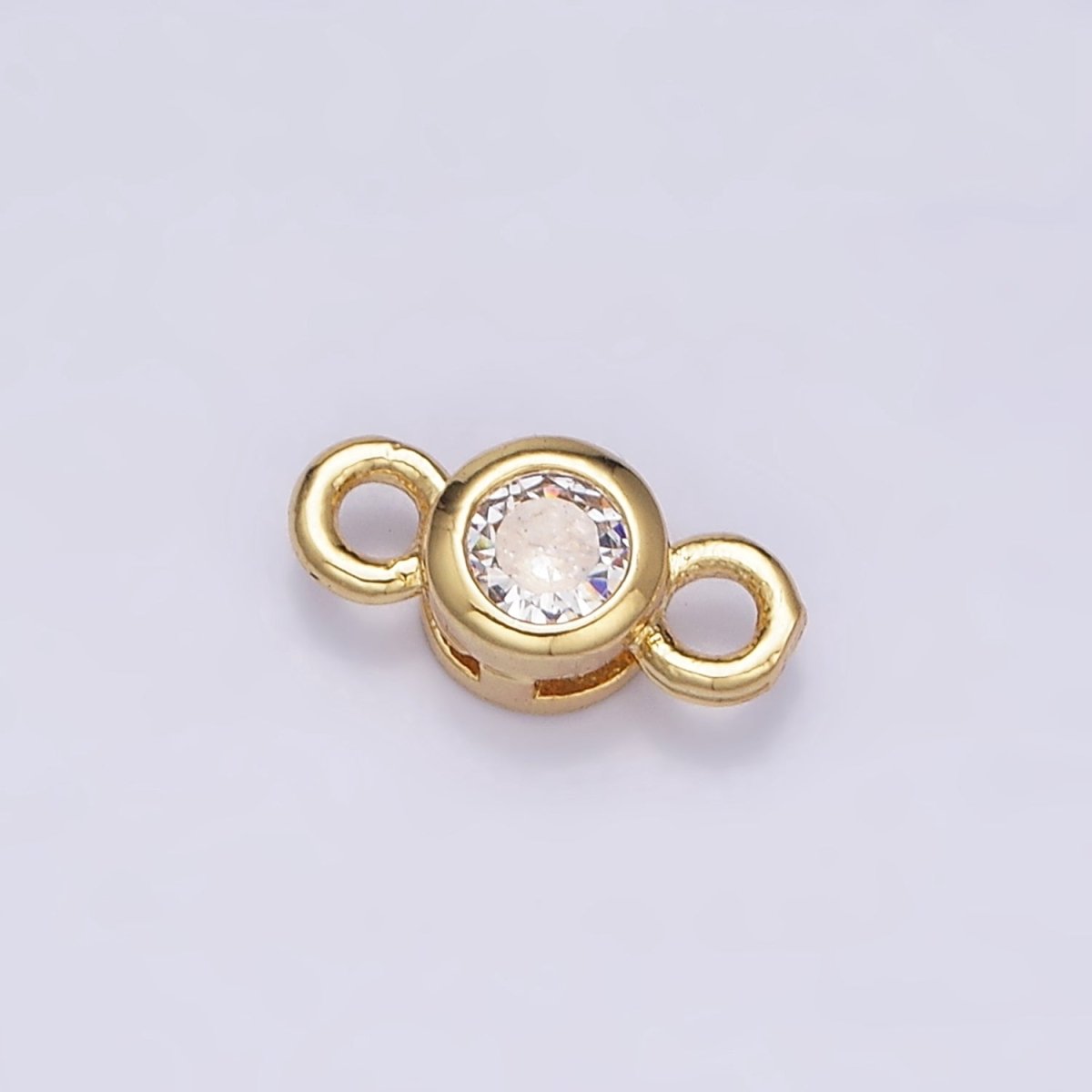 16K Gold Filled 5.5mm, 4.2mm Clear CZ Bezel Round Connector in Gold & Silver | Y-894~Y-895