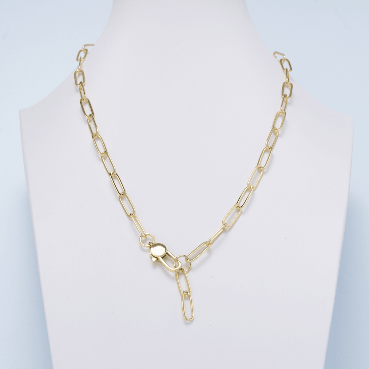 16K Gold Filled 5mm Minimalist Paperclip Lariat Chain 17 Inch Necklace | WA-04500