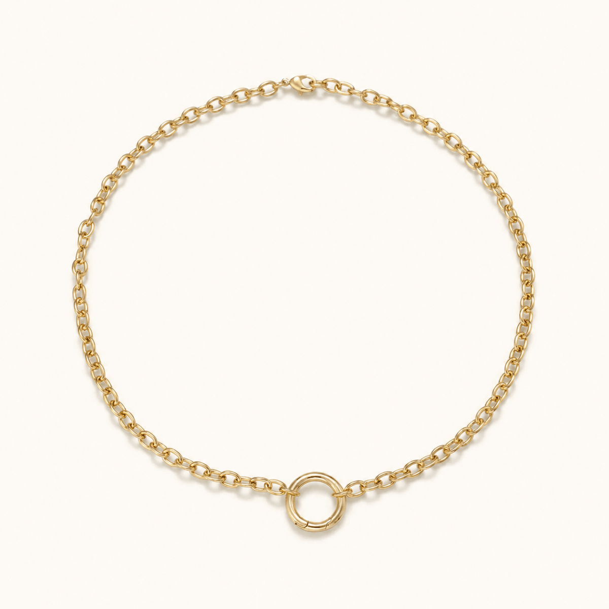 16K Gold Filled 5mm Push Gate Charm Connector Holder Ring Cable Chain 18 Inch Necklace | WA-00557