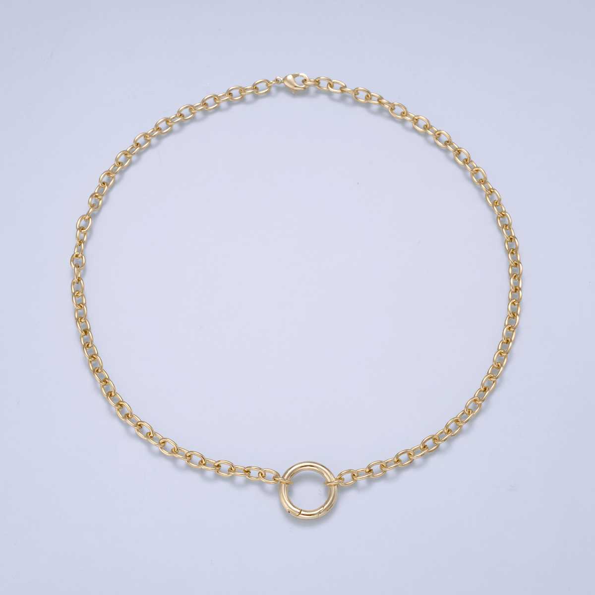 16K Gold Filled 5mm Push Gate Charm Connector Holder Ring Cable Chain 18 Inch Necklace | WA-00557