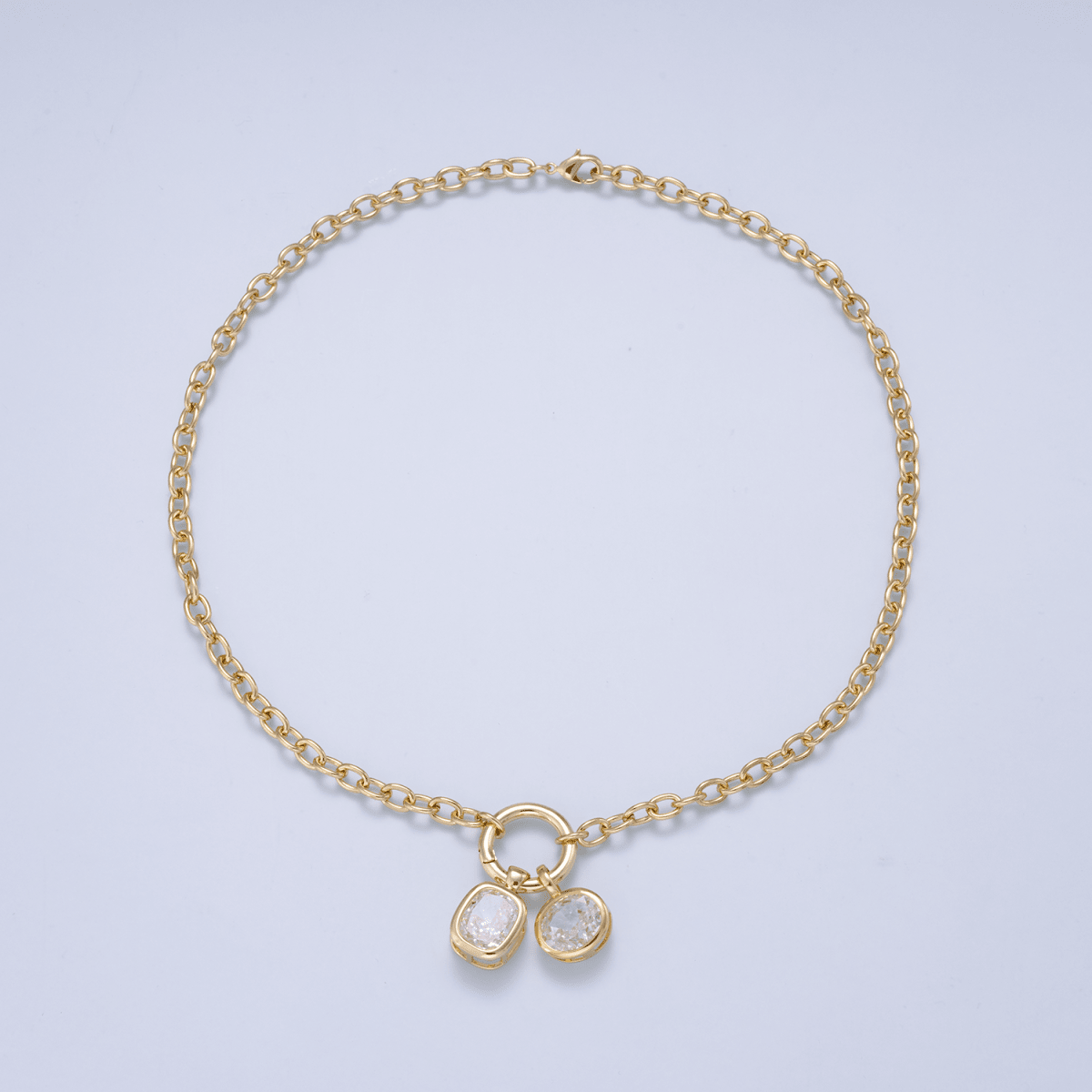 16K Gold Filled 5mm Push Gate Charm Connector Holder Ring Cable Chain 18 Inch Necklace | WA-00557
