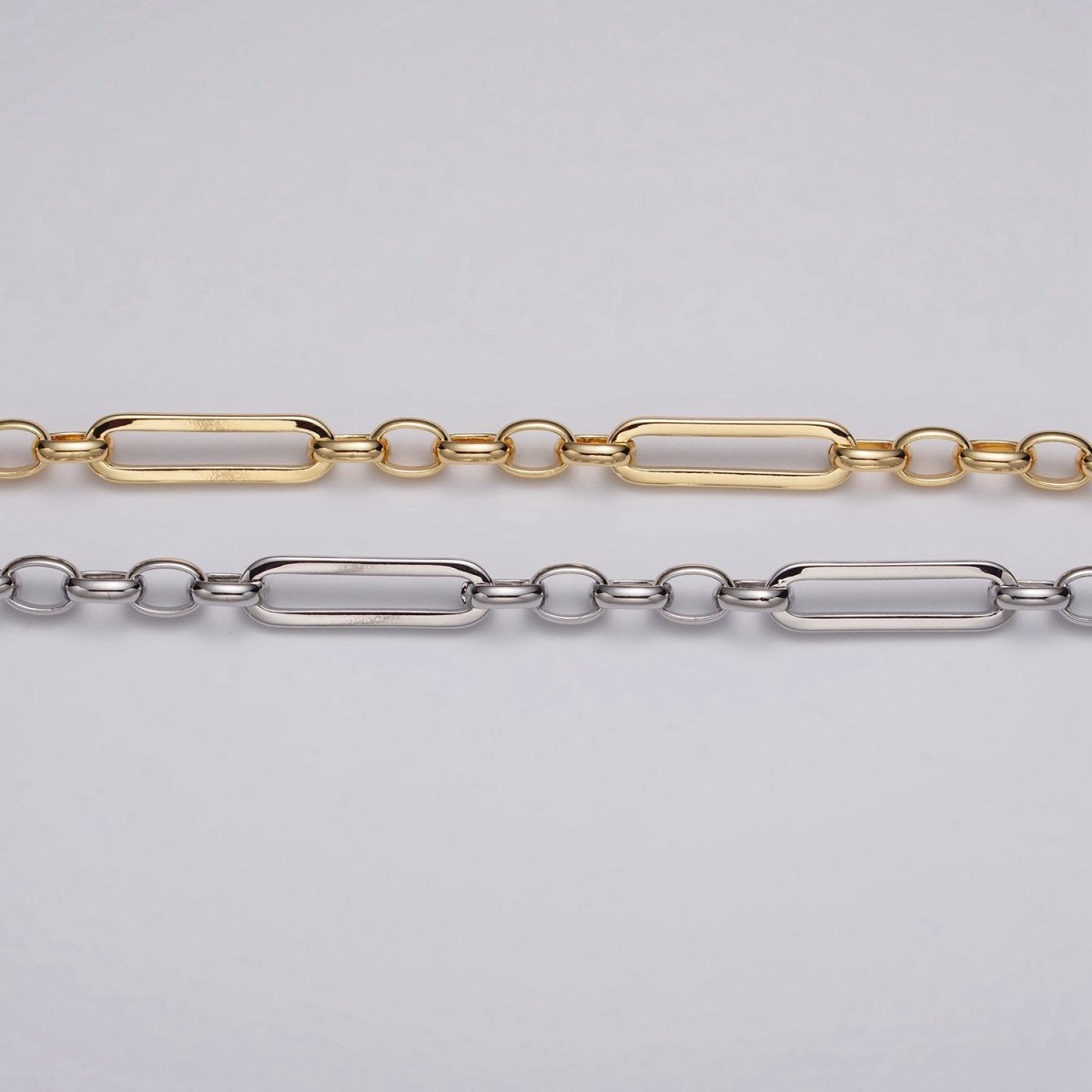 16K Gold Filled 6mm PaperClip Figaro Long and Short Fancy Unfinished Chain in Gold & Silver | ROLL-1181 ROLL-1182 Clearance Pricing