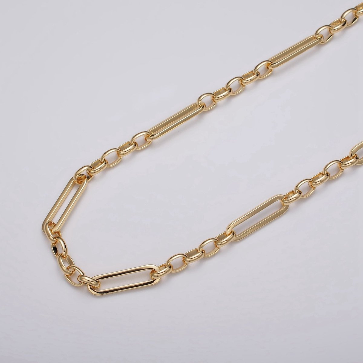 16K Gold Filled 6mm PaperClip Figaro Long and Short Fancy Unfinished Chain in Gold & Silver | ROLL-1181 ROLL-1182 Clearance Pricing
