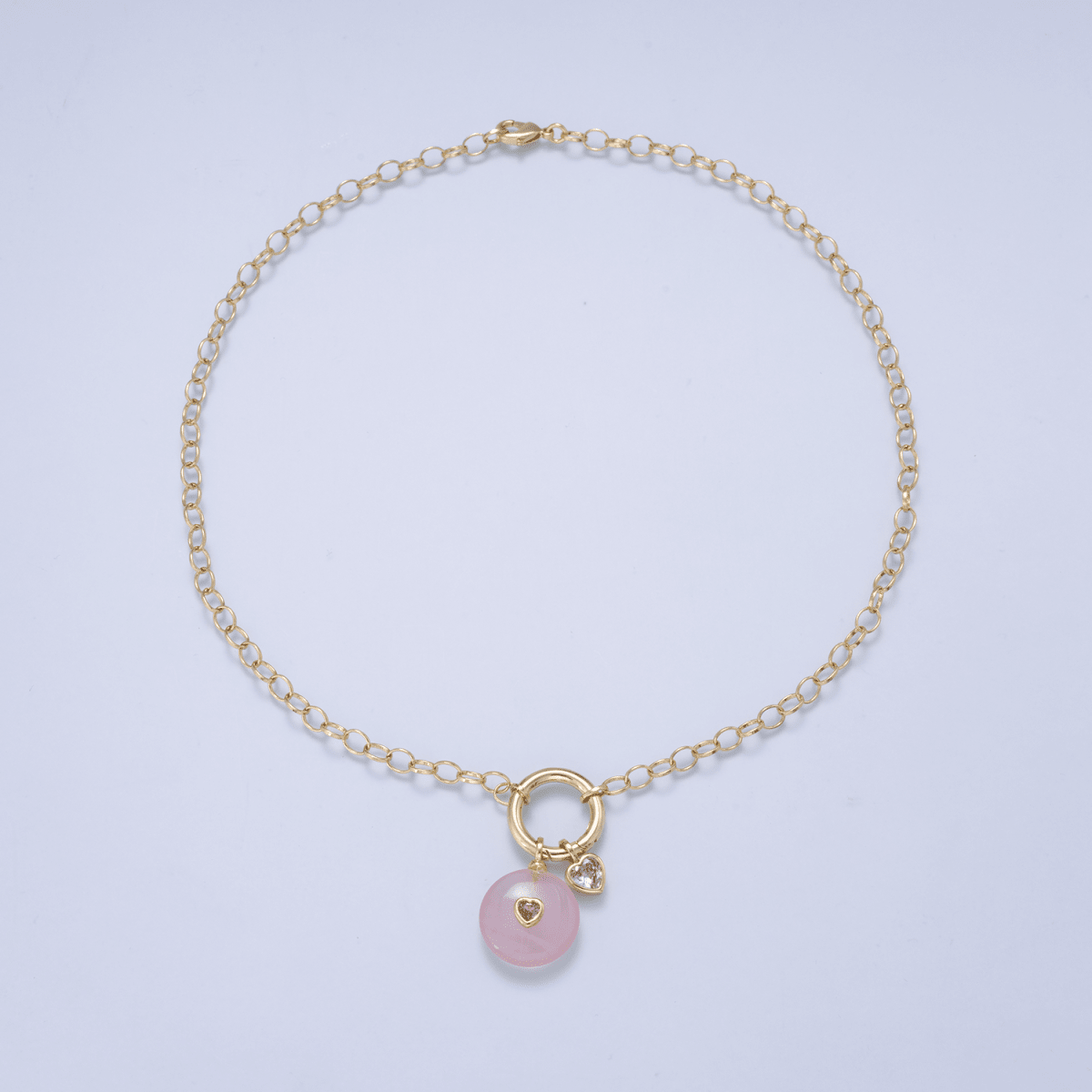 16K Gold Filled 6mm Push Gate Charm Connector Holder Ring Rolo Chain 18 Inch Necklace | WA-00558