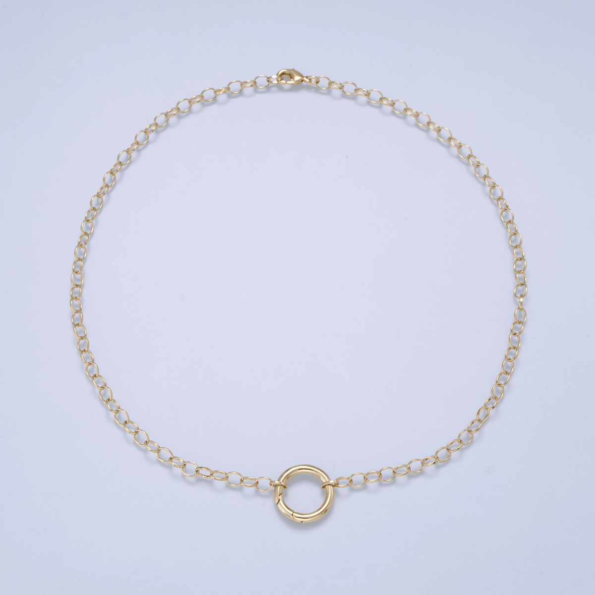 16K Gold Filled 6mm Push Gate Charm Connector Holder Ring Rolo Chain 18 Inch Necklace | WA-00558