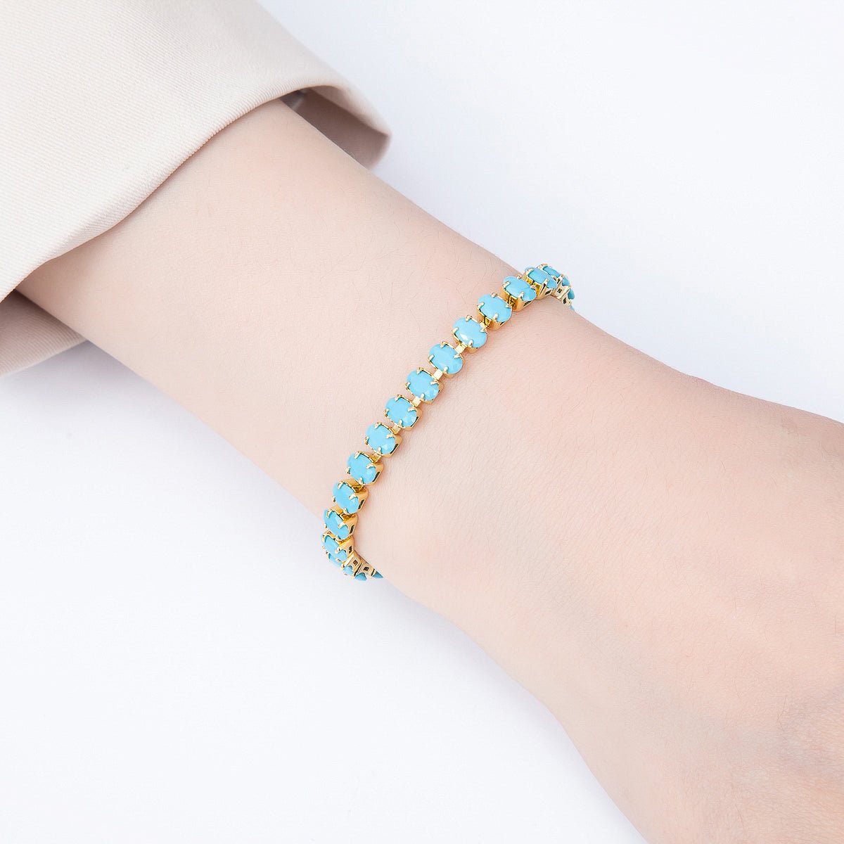 16K Gold Filled 6mm Turquoise Oval Gemstone Box Chain Adjustable Bolo Slide Bracelet in Gold & Silver | WA-02445 WA-02510