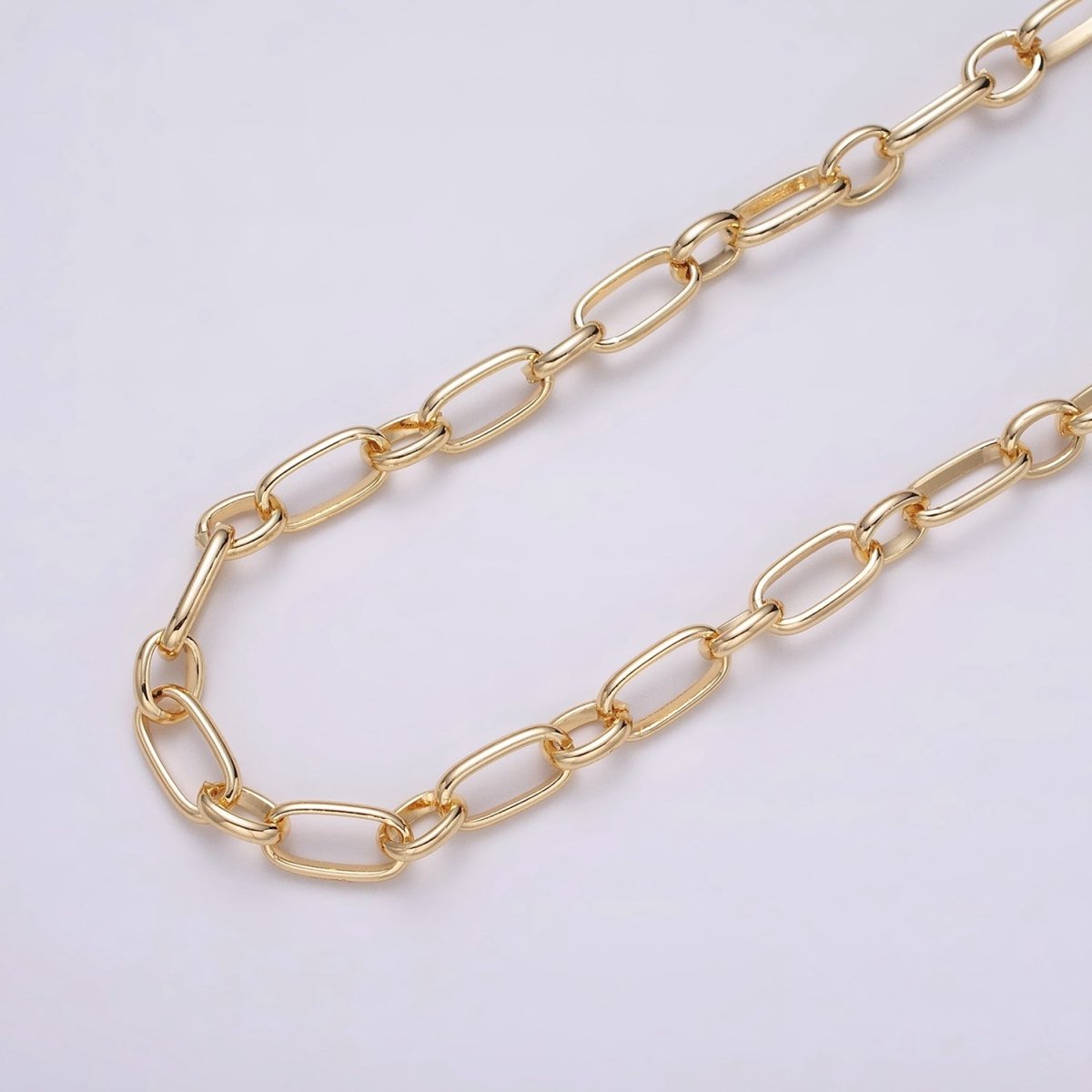 16K Gold Plated 7.2mm Rectangular Paperclip Cable Link Unfinished Chain by Yard in Gold & Silver | ROLL-1229 ROLL-1230 Clearance Pricing