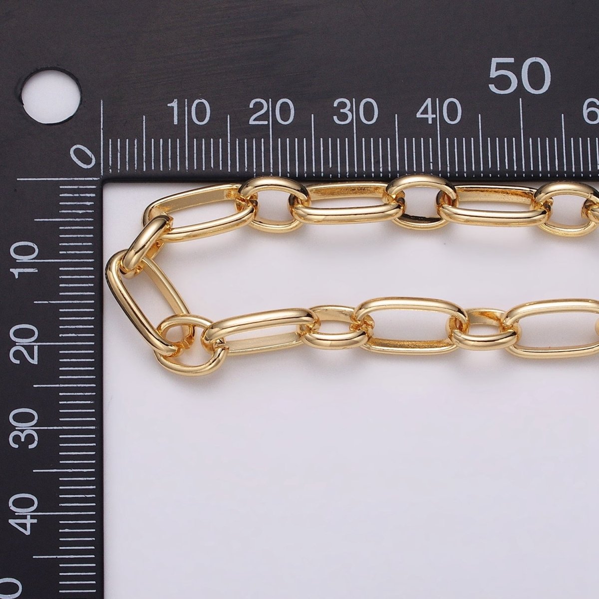 16K Gold Plated 7.2mm Rectangular Paperclip Cable Link Unfinished Chain by Yard in Gold & Silver | ROLL-1229 ROLL-1230 Clearance Pricing