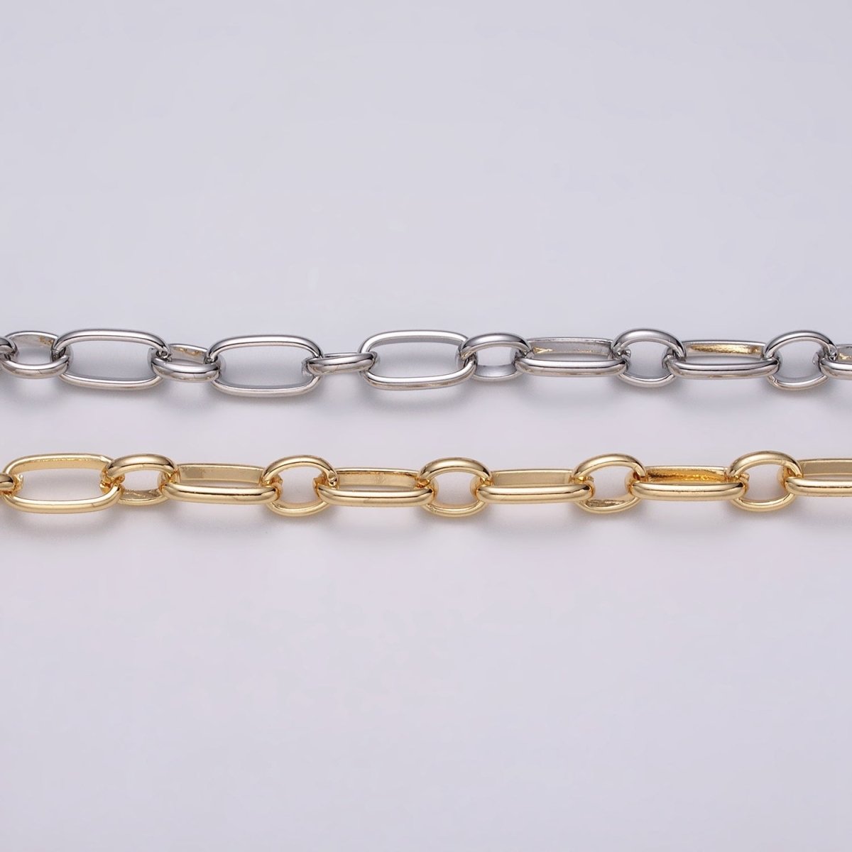 16K Gold Plated 7.2mm Rectangular Paperclip Cable Link Unfinished Chain by Yard in Gold & Silver | ROLL-1229 ROLL-1230 Clearance Pricing