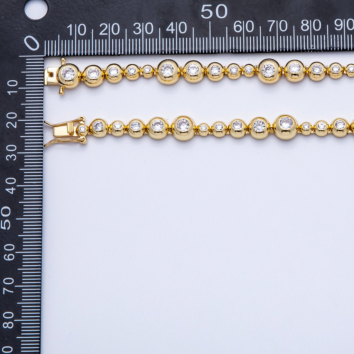 16K Gold Filled 8mm Clear CZ Round Graduated Bubble Ball Chain 17 Inch Necklace | WA-04248