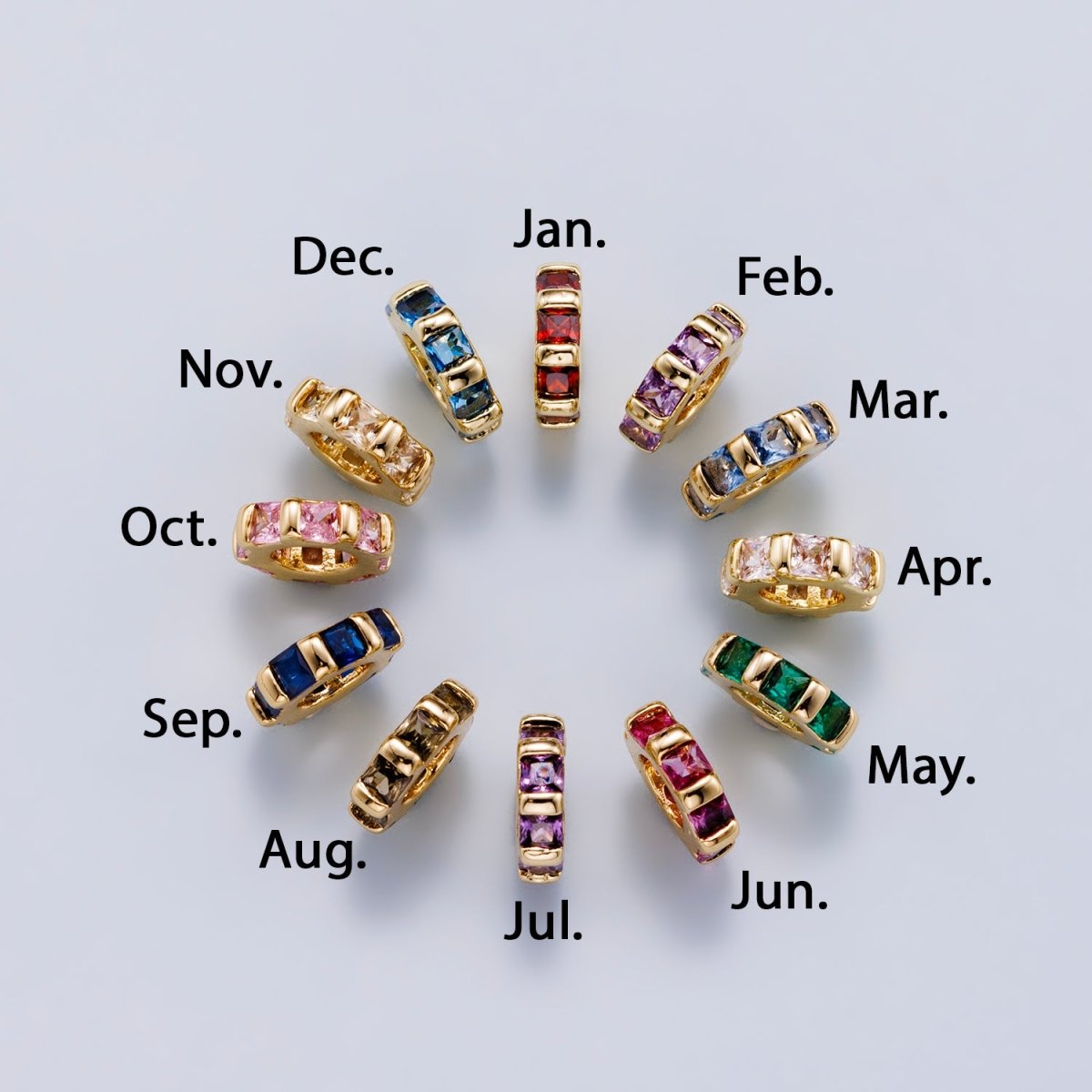 16K Gold Filled 8mm Personalized Birthstone Micro Paved Round CZ Rondelle Spacer Bead | Beads-00152 ~ Beads-00163