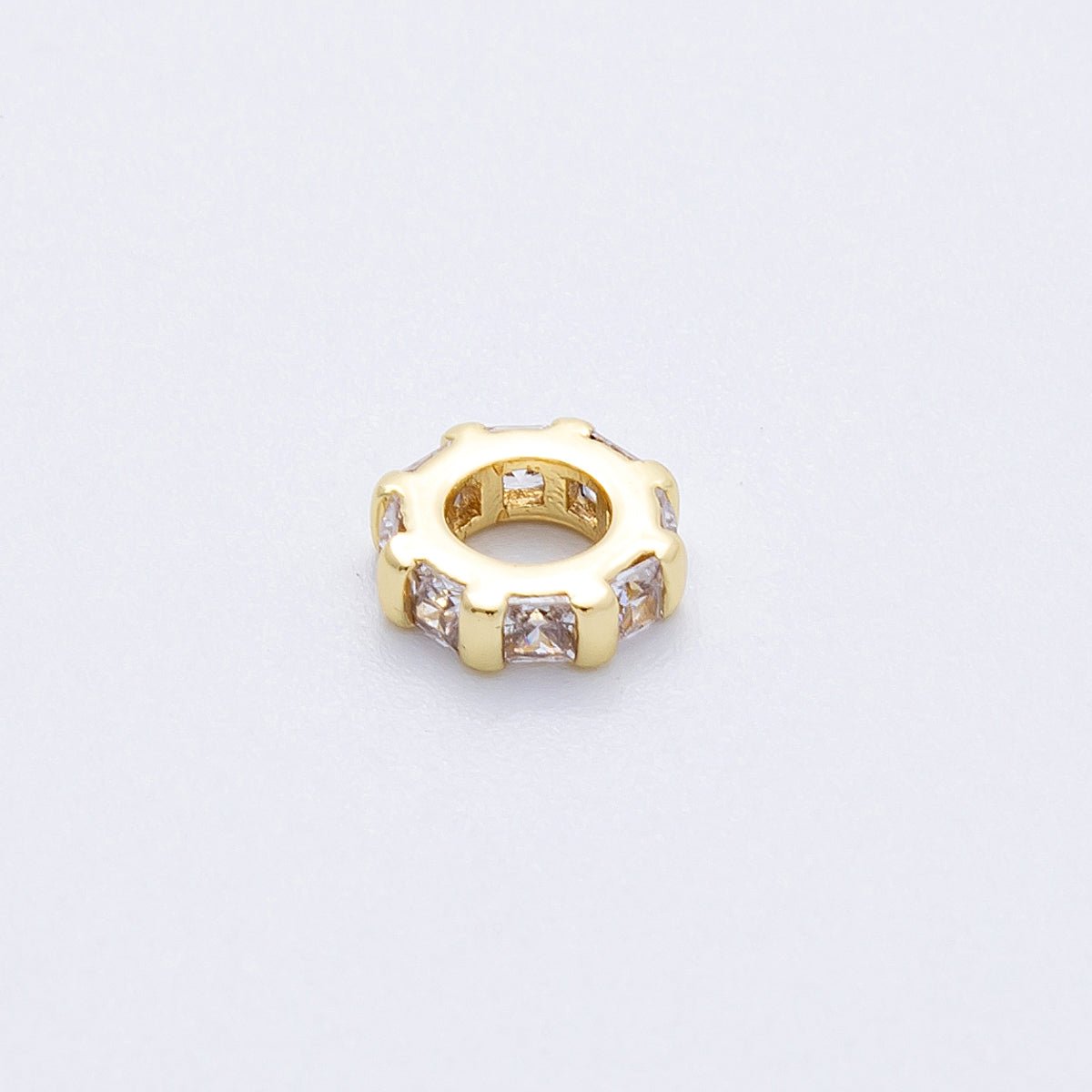 16K Gold Filled 8mm Personalized Birthstone Micro Paved Round CZ Rondelle Spacer Bead | Beads-00152 ~ Beads-00163