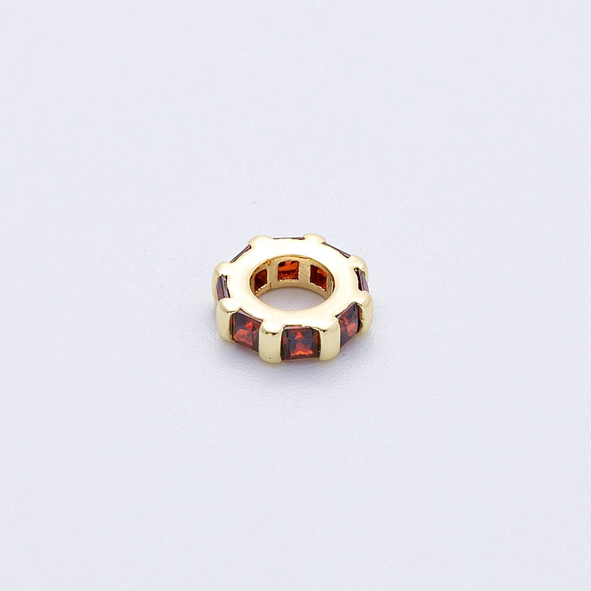 16K Gold Filled 8mm Personalized Birthstone Micro Paved Round CZ Rondelle Spacer Bead | Beads-00152 ~ Beads-00163