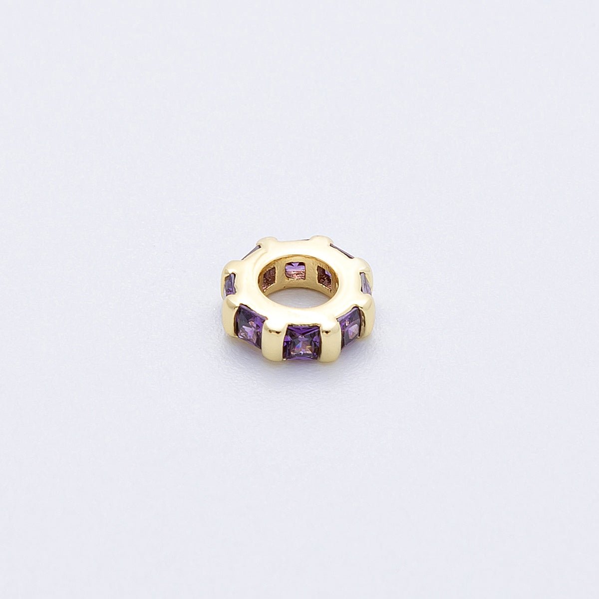 16K Gold Filled 8mm Personalized Birthstone Micro Paved Round CZ Rondelle Spacer Bead | Beads-00152 ~ Beads-00163