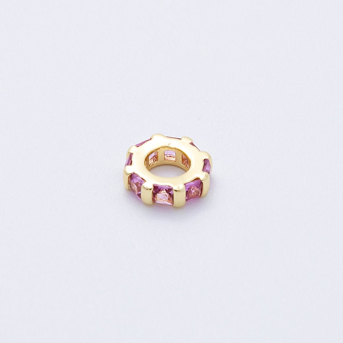 16K Gold Filled 8mm Personalized Birthstone Micro Paved Round CZ Rondelle Spacer Bead | Beads-00152 ~ Beads-00163
