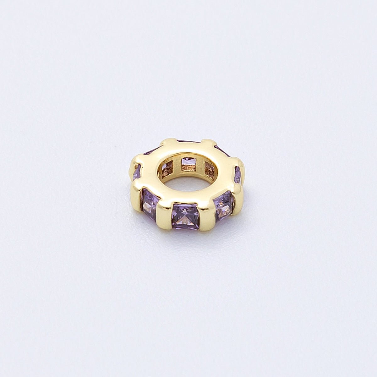 16K Gold Filled 8mm Personalized Birthstone Micro Paved Round CZ Rondelle Spacer Bead | Beads-00152 ~ Beads-00163