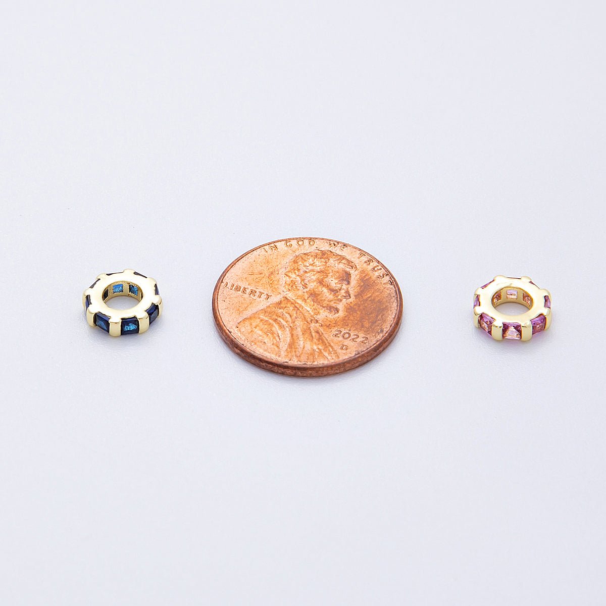 16K Gold Filled 8mm Personalized Birthstone Micro Paved Round CZ Rondelle Spacer Bead | Beads-00152 ~ Beads-00163