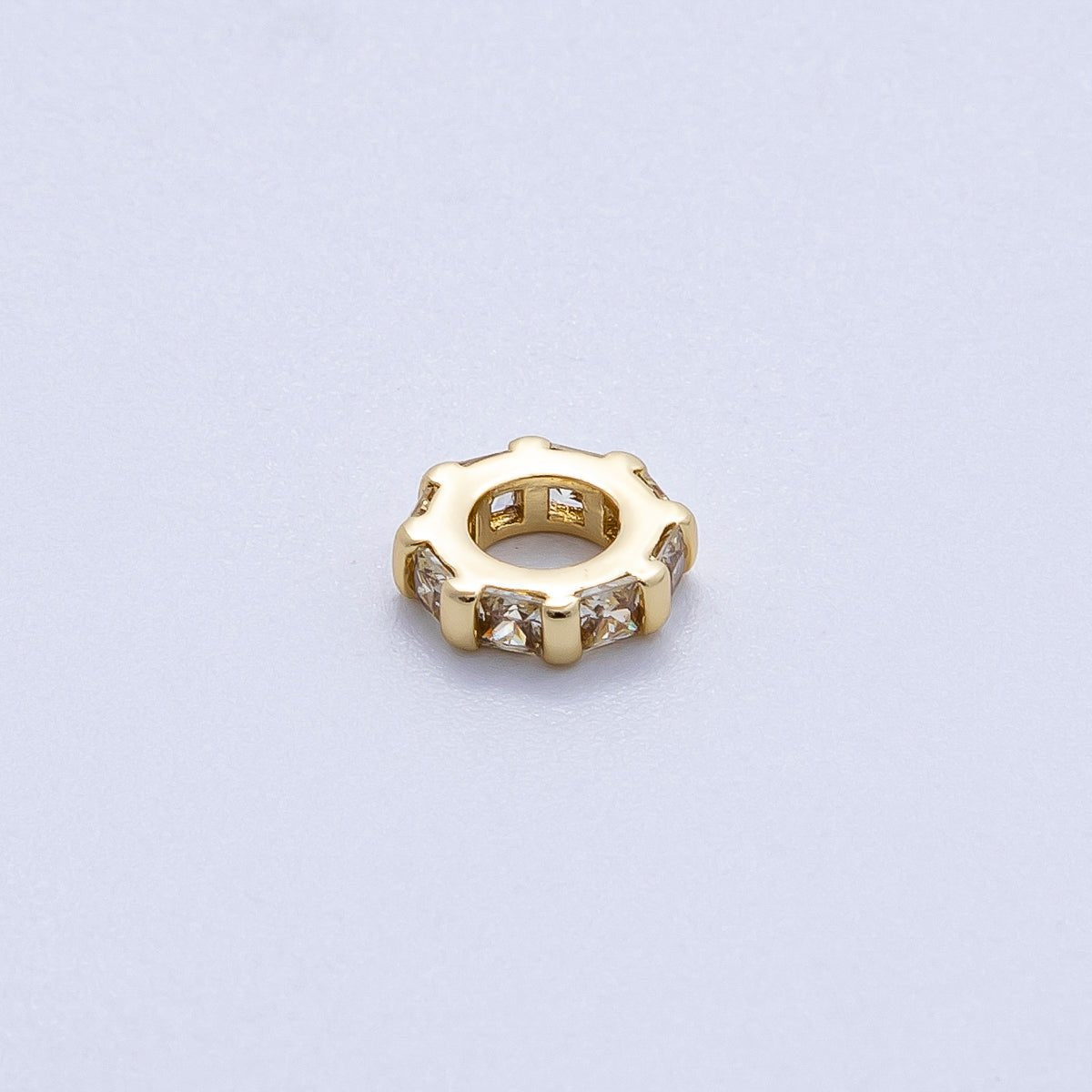 16K Gold Filled 8mm Personalized Birthstone Micro Paved Round CZ Rondelle Spacer Bead | Beads-00152 ~ Beads-00163