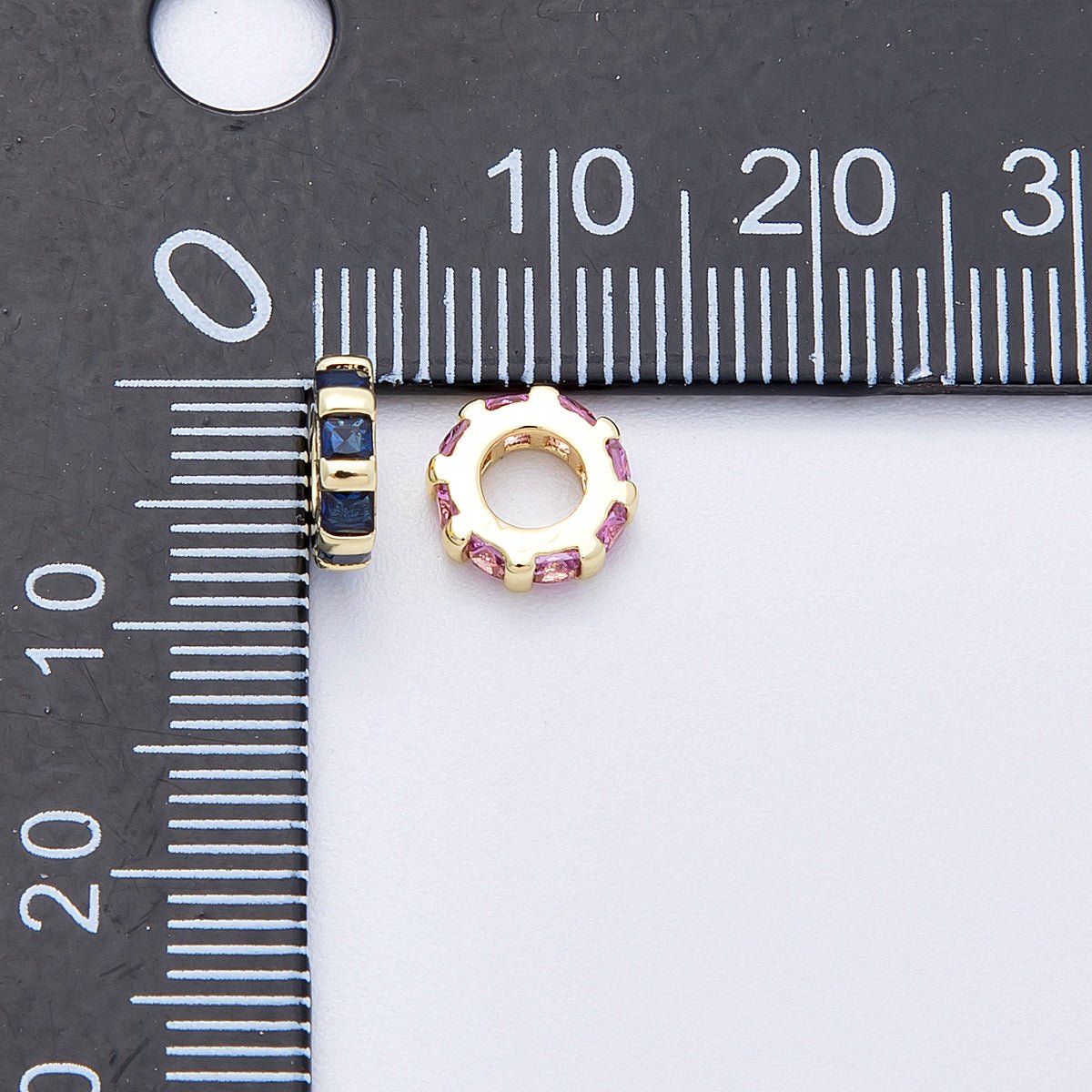 16K Gold Filled 8mm Personalized Birthstone Micro Paved Round CZ Rondelle Spacer Bead | Beads-00152 ~ Beads-00163