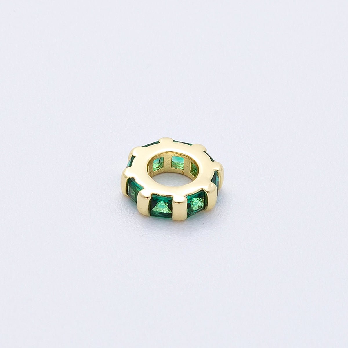 16K Gold Filled 8mm Personalized Birthstone Micro Paved Round CZ Rondelle Spacer Bead | Beads-00152 ~ Beads-00163