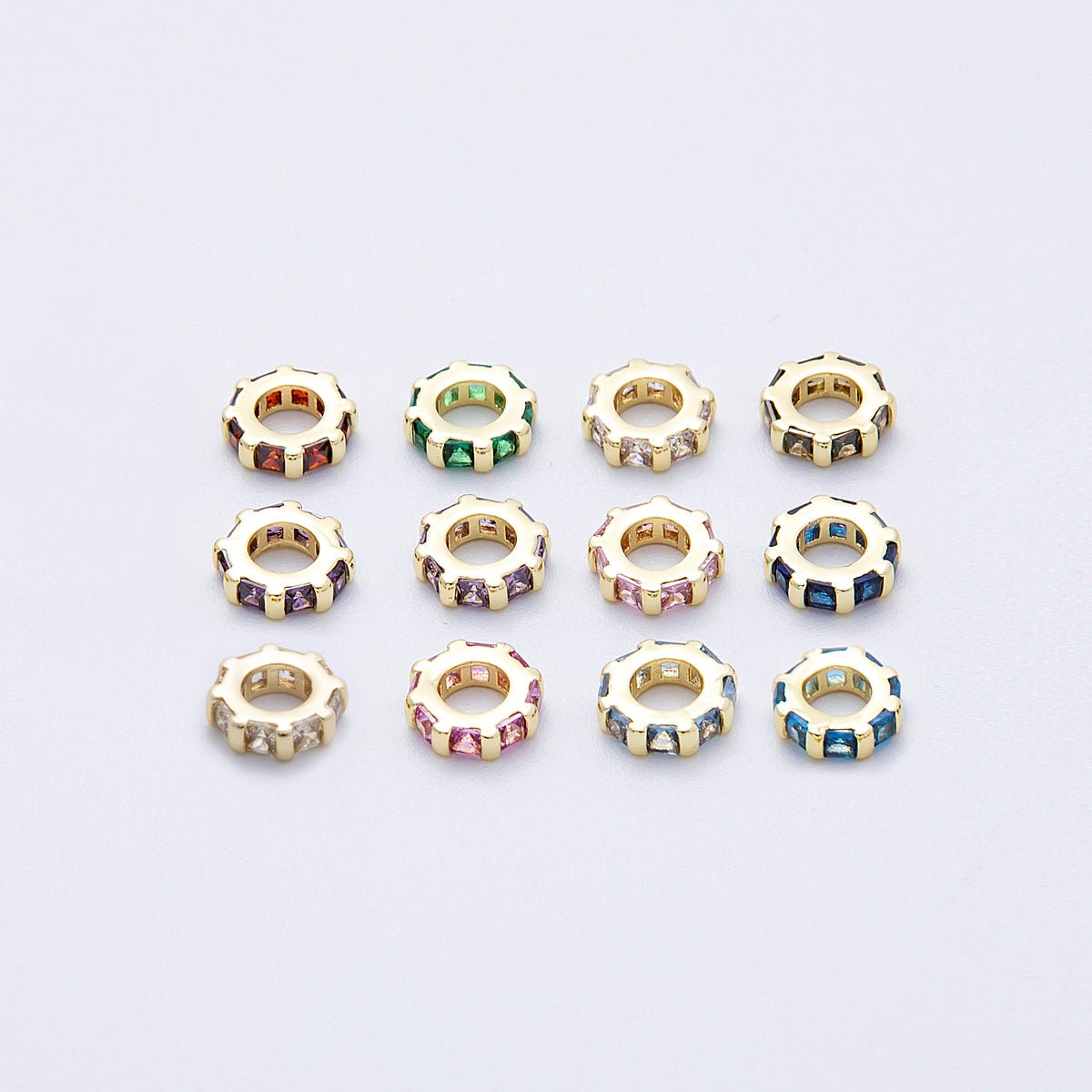 16K Gold Filled 8mm Personalized Birthstone Micro Paved Round CZ Rondelle Spacer Bead | Beads-00152 ~ Beads-00163