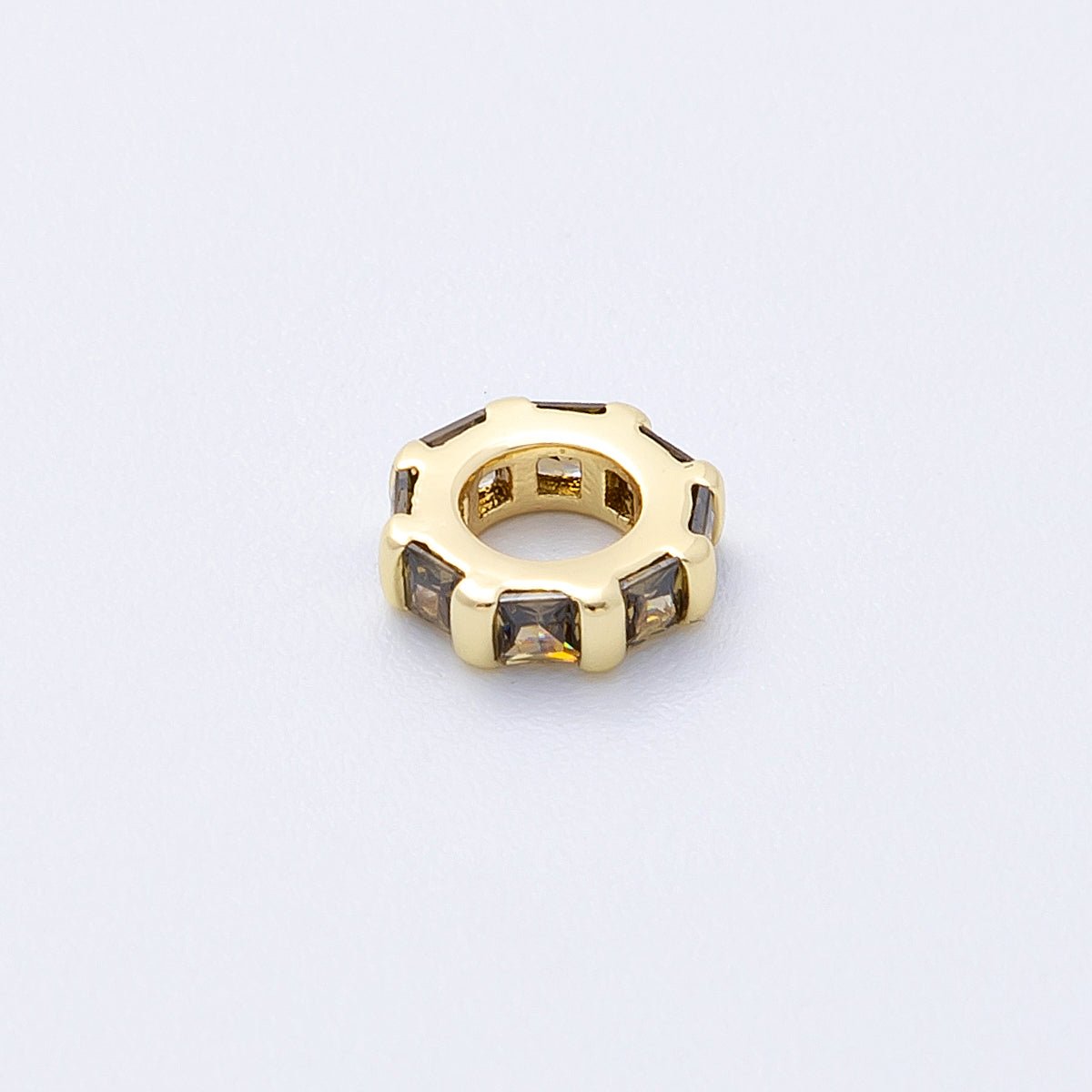 16K Gold Filled 8mm Personalized Birthstone Micro Paved Round CZ Rondelle Spacer Bead | Beads-00152 ~ Beads-00163
