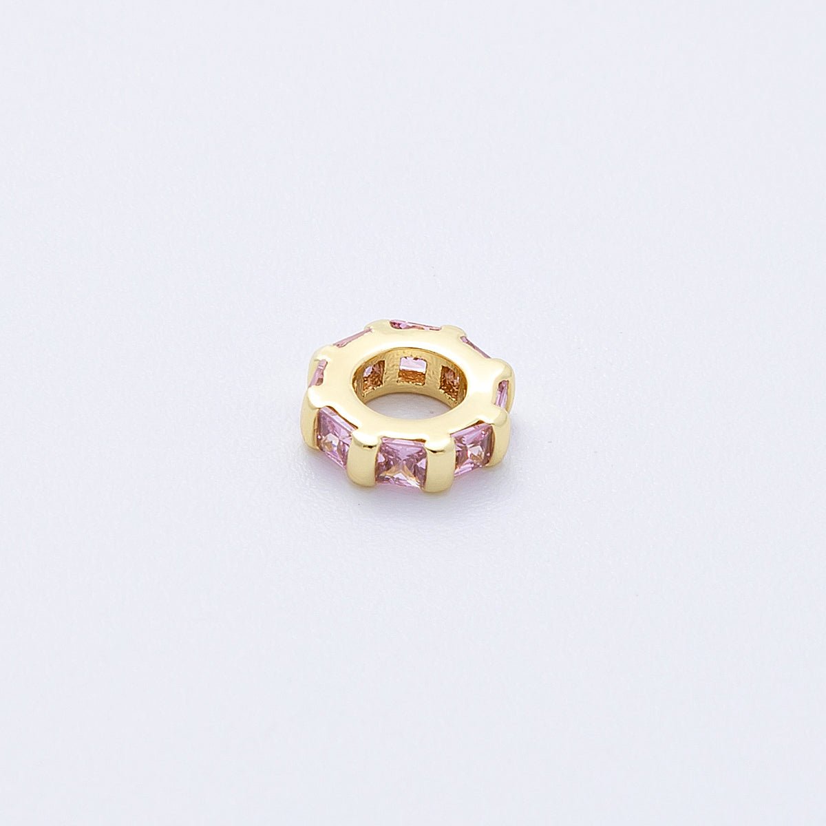 16K Gold Filled 8mm Personalized Birthstone Micro Paved Round CZ Rondelle Spacer Bead | Beads-00152 ~ Beads-00163