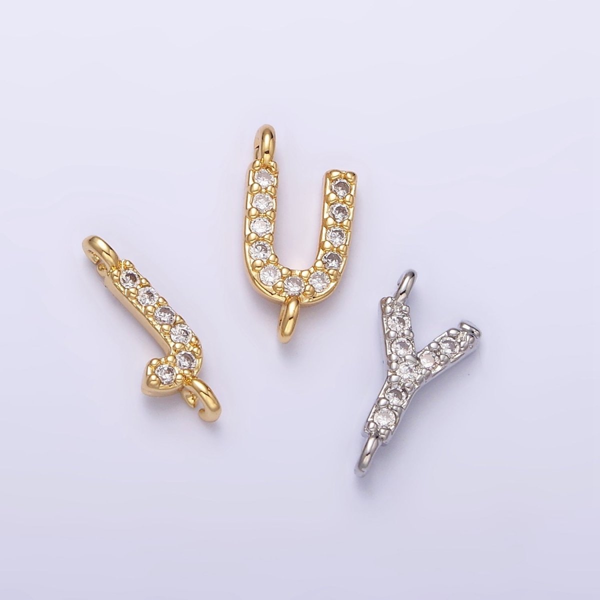 16K Gold Filled A-Z Initial Letter Micro Paved CZ Sideway Loop Personalized Jewelry For Necklace Bracelet Link Connector | A-651-A-663