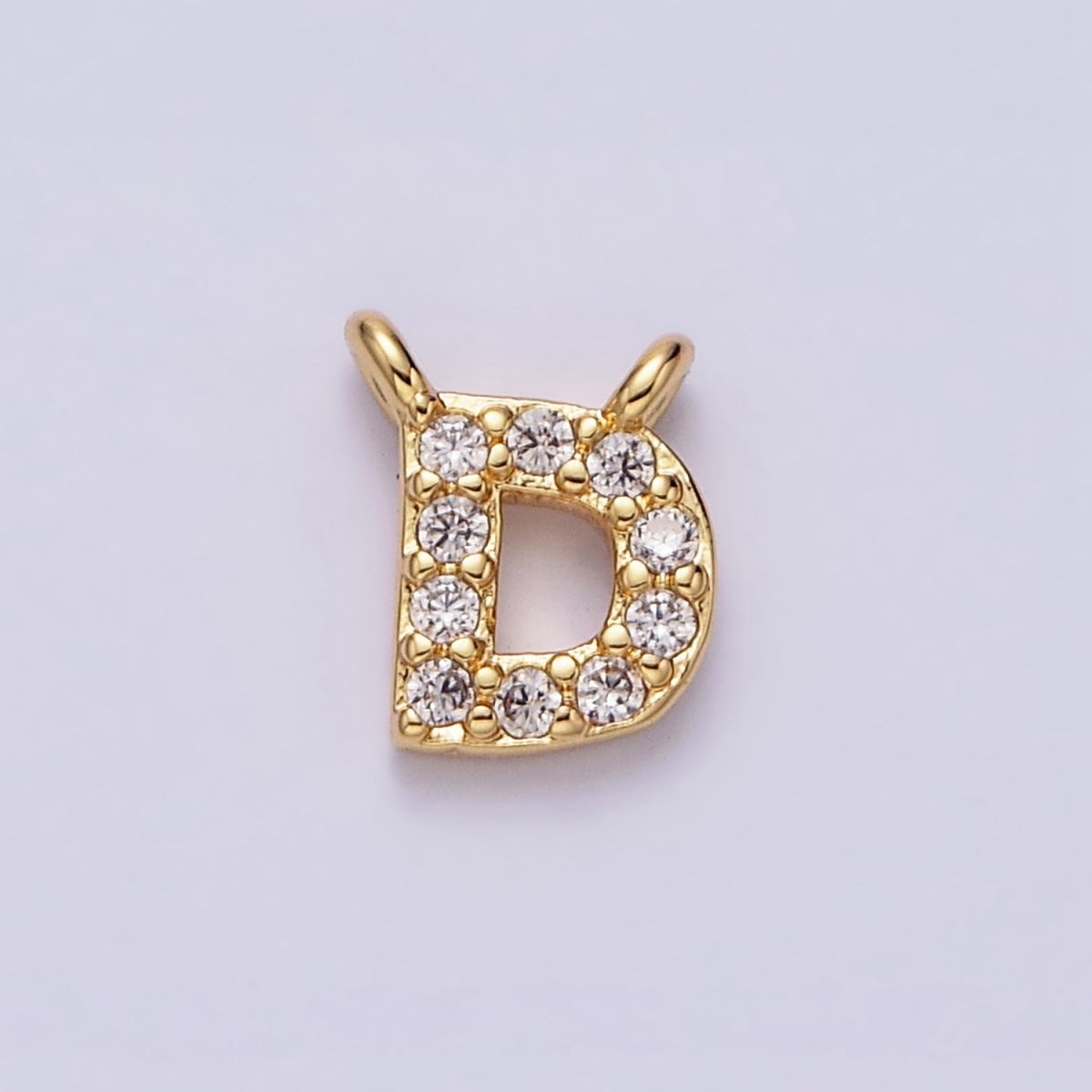 16K Gold Filled A-Z Initial Letter Micro Paved CZ Top Loop Personalized Connector | A-585-A-597