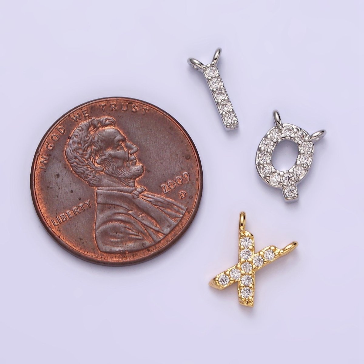 16K Gold Filled A-Z Initial Letter Micro Paved CZ Top Loop Personalized Connector | A-585-A-597
