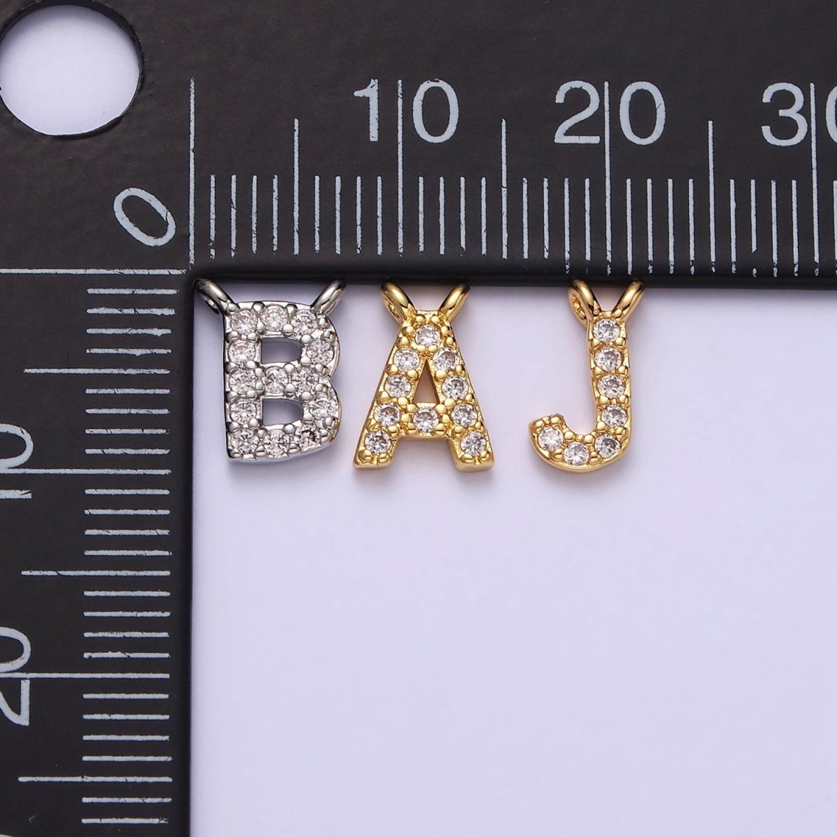16K Gold Filled A-Z Initial Letter Micro Paved CZ Top Loop Personalized Connector | A-585-A-597