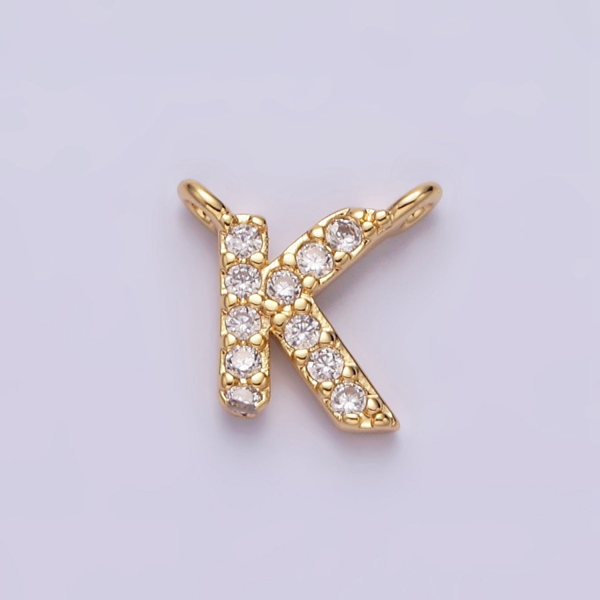 16K Gold Filled A-Z Initial Letter Micro Paved CZ Top Loop Personalized Connector | A-585-A-597