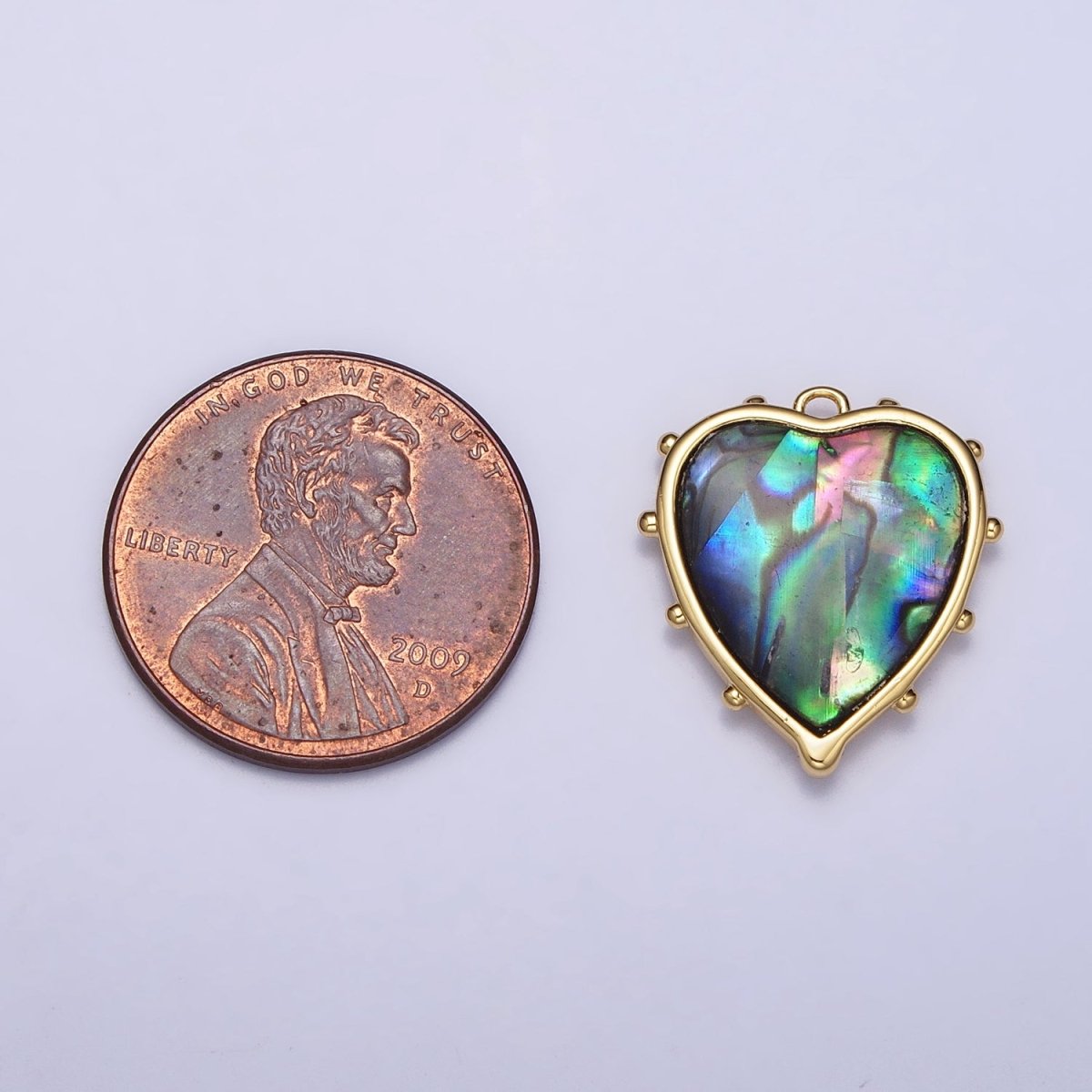 16K Gold Filled Abalone Heart Dotted Outline Charm | AC1047