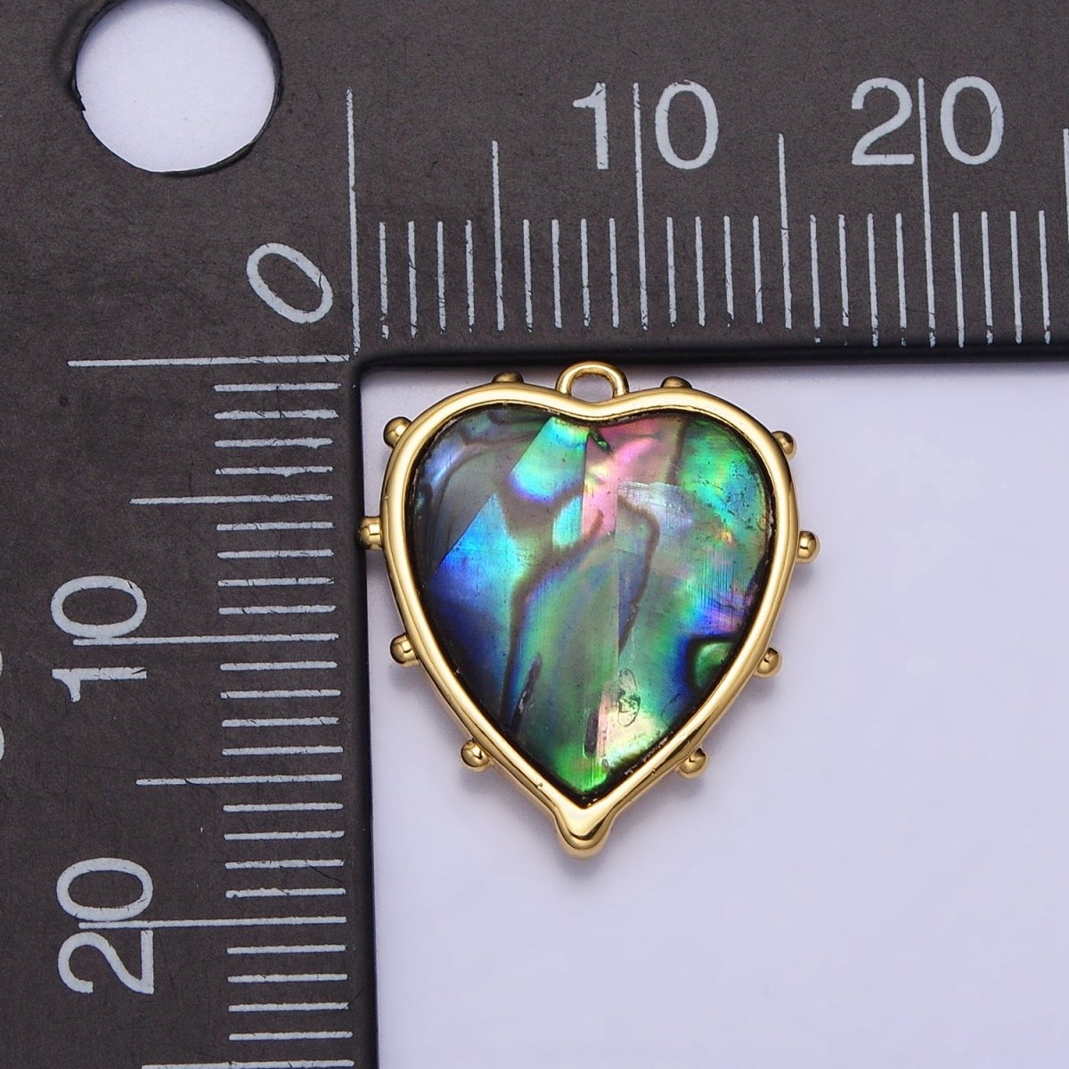 16K Gold Filled Abalone Heart Dotted Outline Charm | AC1047