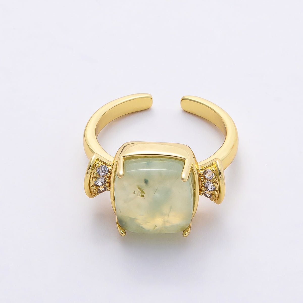 16K Gold Filled Amethyst, Aquamarine, Peridot, White Quartz Square Micro Paved CZ Ring | Rings-00109 ~ Rings-00112