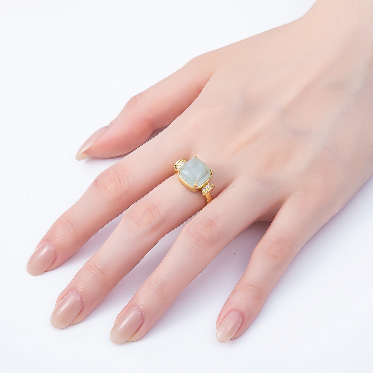 16K Gold Filled Amethyst, Aquamarine, Peridot, White Quartz Square Micro Paved CZ Ring | Rings-00109 ~ Rings-00112