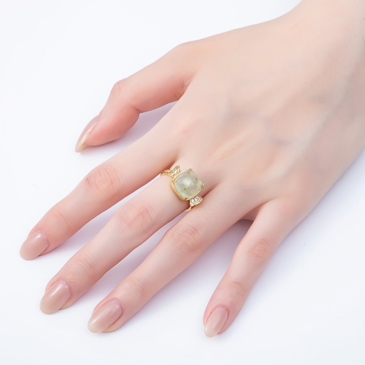 16K Gold Filled Amethyst, Aquamarine, Peridot, White Quartz Square Micro Paved CZ Ring | Rings-00109 ~ Rings-00112