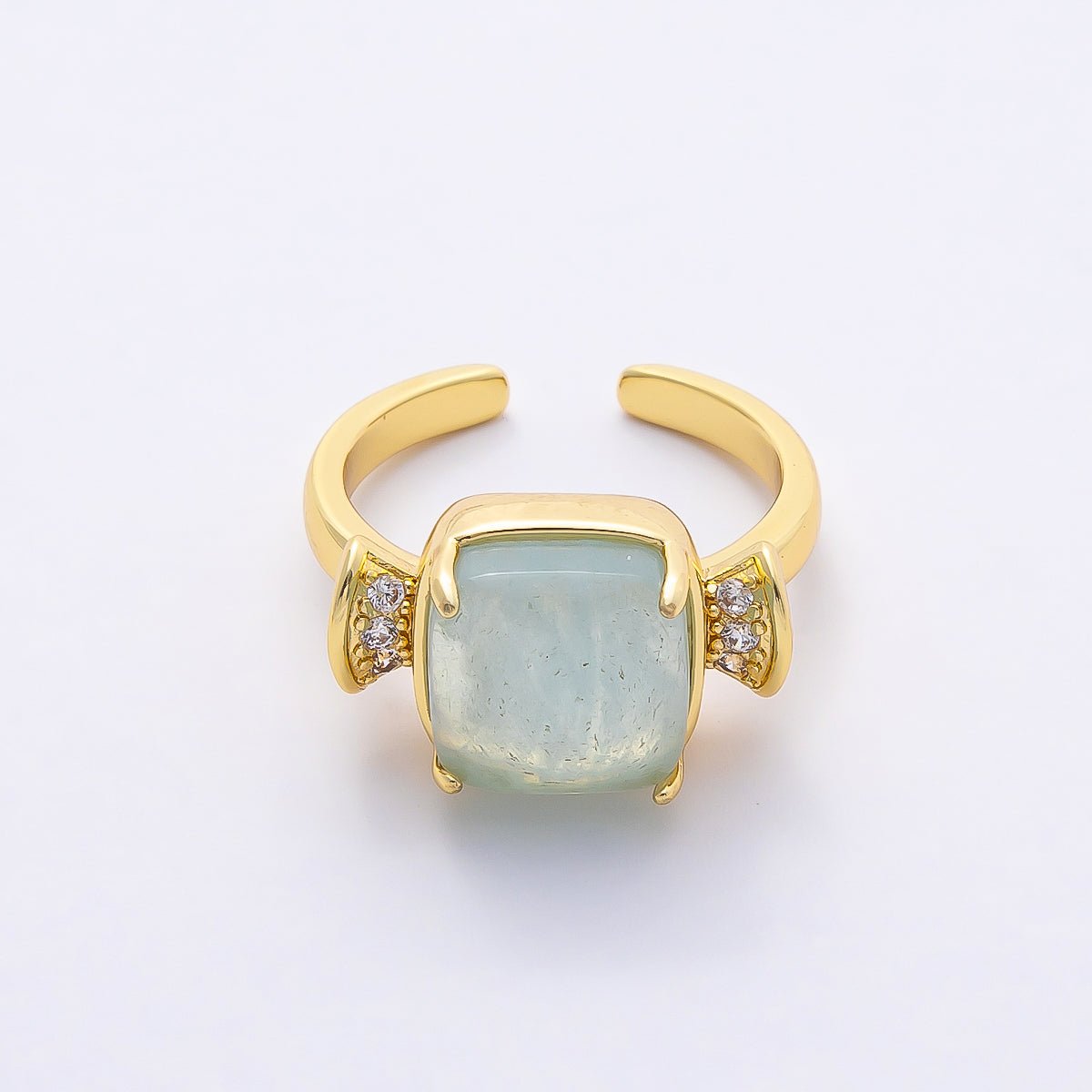 16K Gold Filled Amethyst, Aquamarine, Peridot, White Quartz Square Micro Paved CZ Ring | Rings-00109 ~ Rings-00112