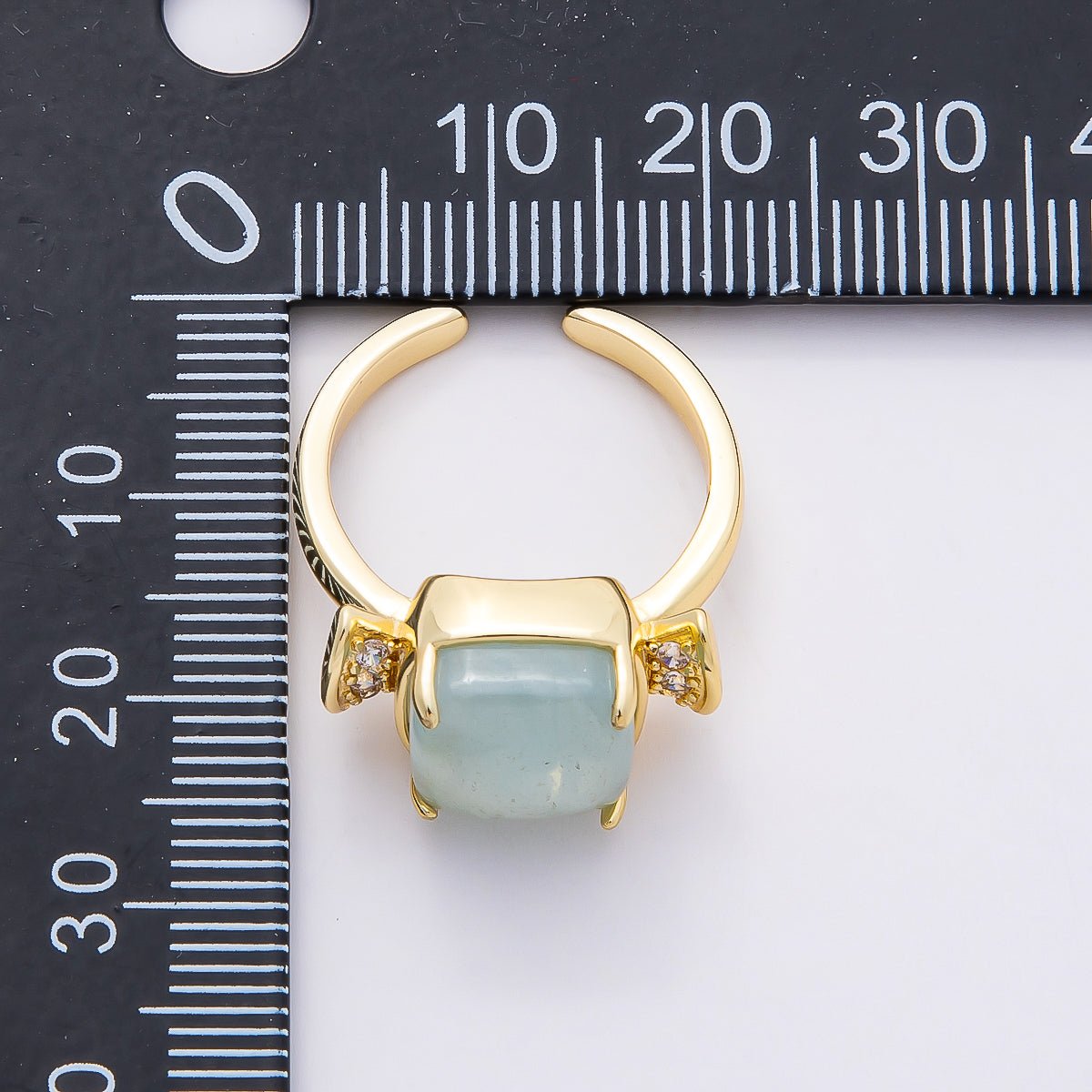 16K Gold Filled Amethyst, Aquamarine, Peridot, White Quartz Square Micro Paved CZ Ring | Rings-00109 ~ Rings-00112